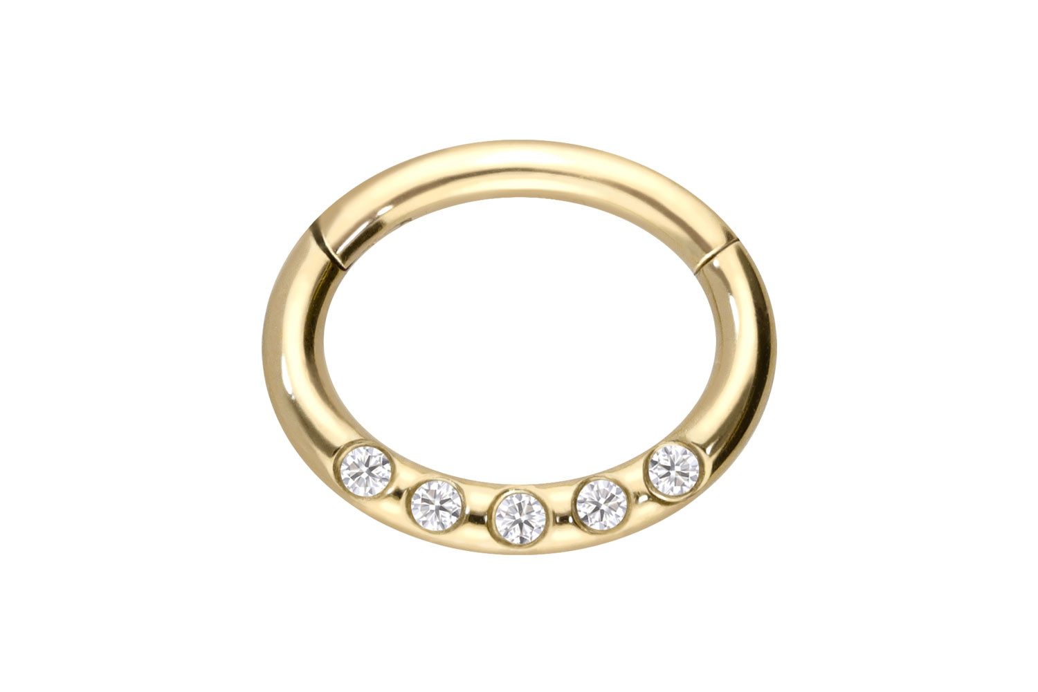 PIERCINGLINE Nasenpiercing 18 Karat Gold Segmentring Clicker OVAL + 5 MOISSANITE Ohrpiercing (Clicker, 1-tlg), Ohrpiercing für Conch, Helix, Tragus, Daith, Lobe