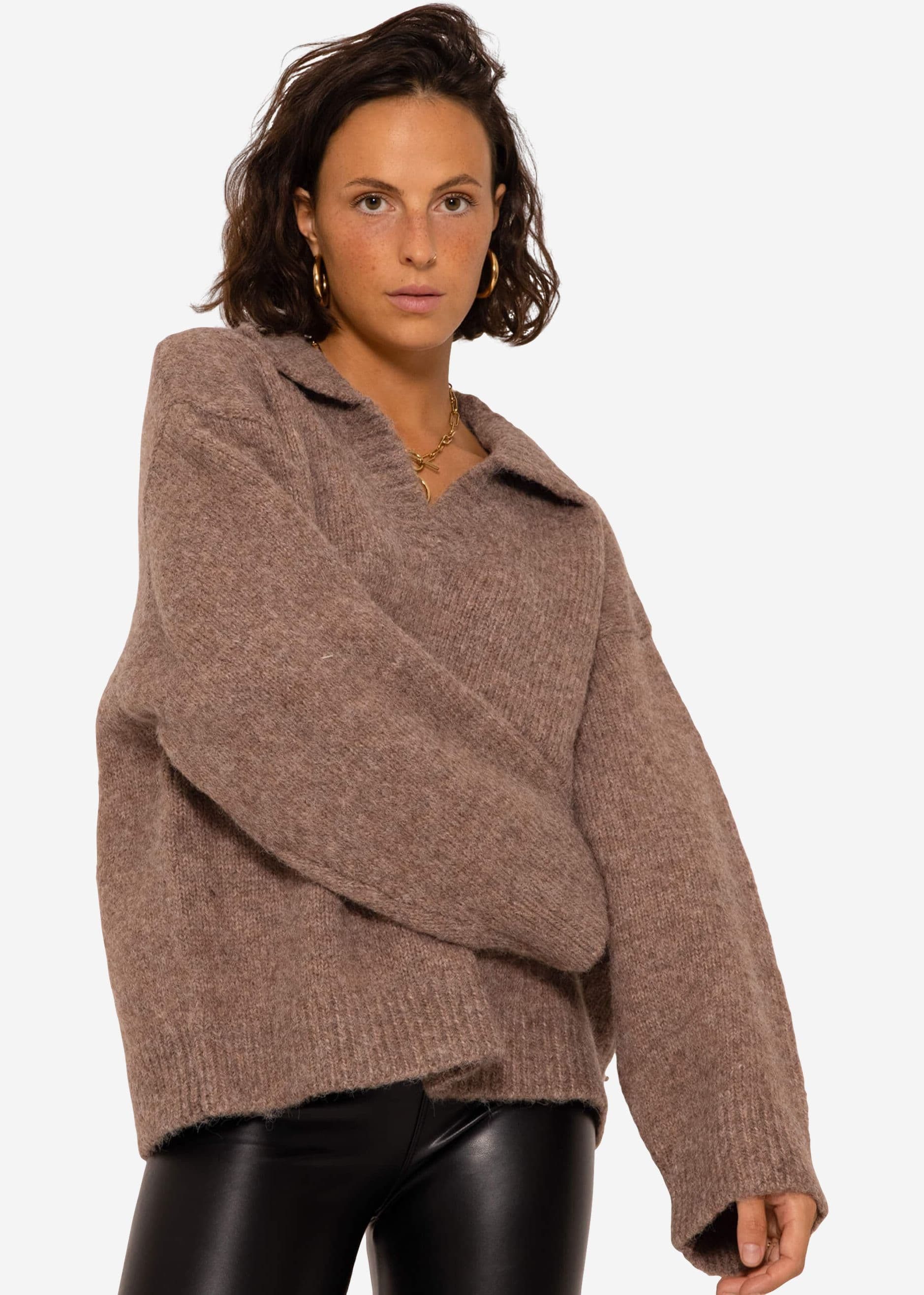SASSYCLASSY Strickpullover Oversize Damen Pullover mit Kragen