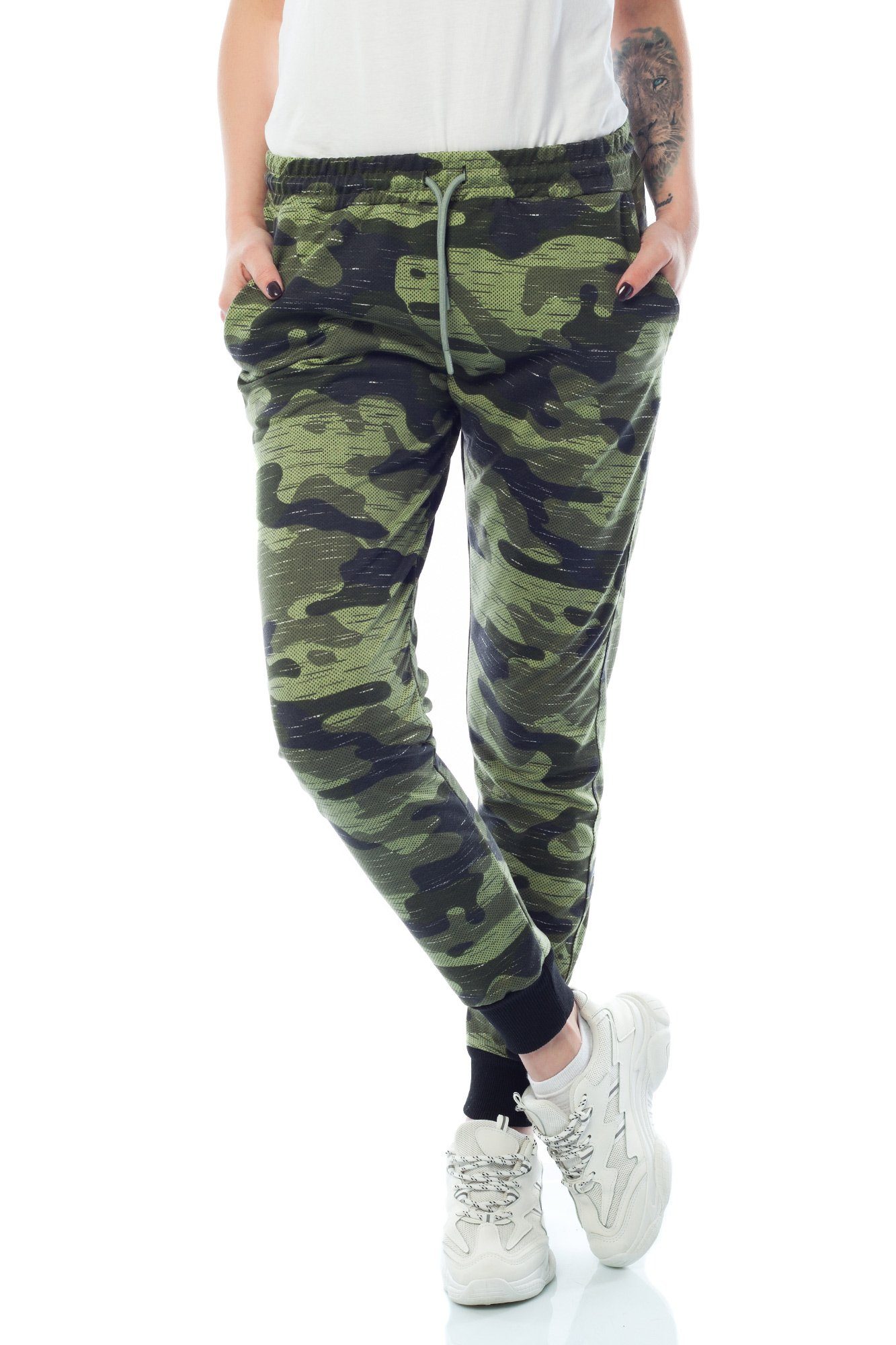 Bongual Sweathose Damen Jogginghose Camo Armee Tarnmuster Freizeithose