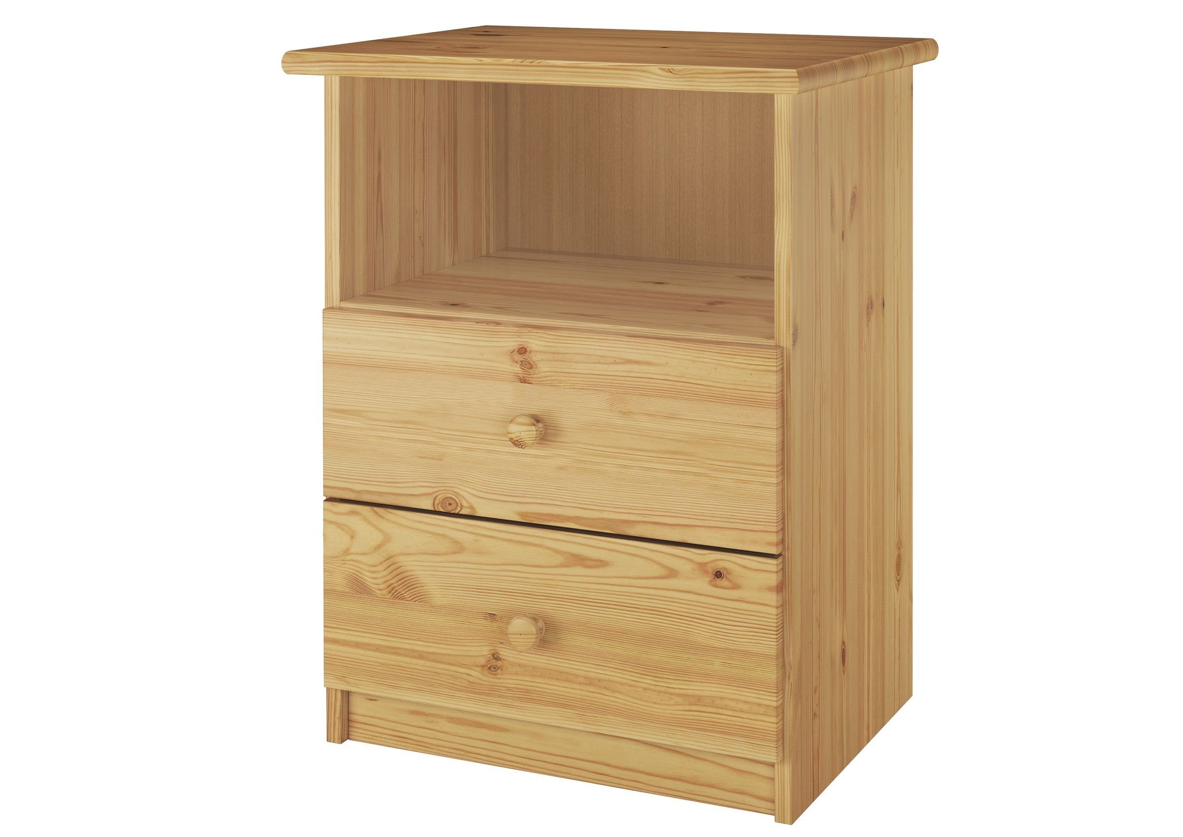 ERST-HOLZ Nachtkommode Nachttisch für Höhere Betten/Seniorenbetten, 90.20-K3 - Nachttisch Kiefer naturZwei Schubläden und ein Einlegeflach