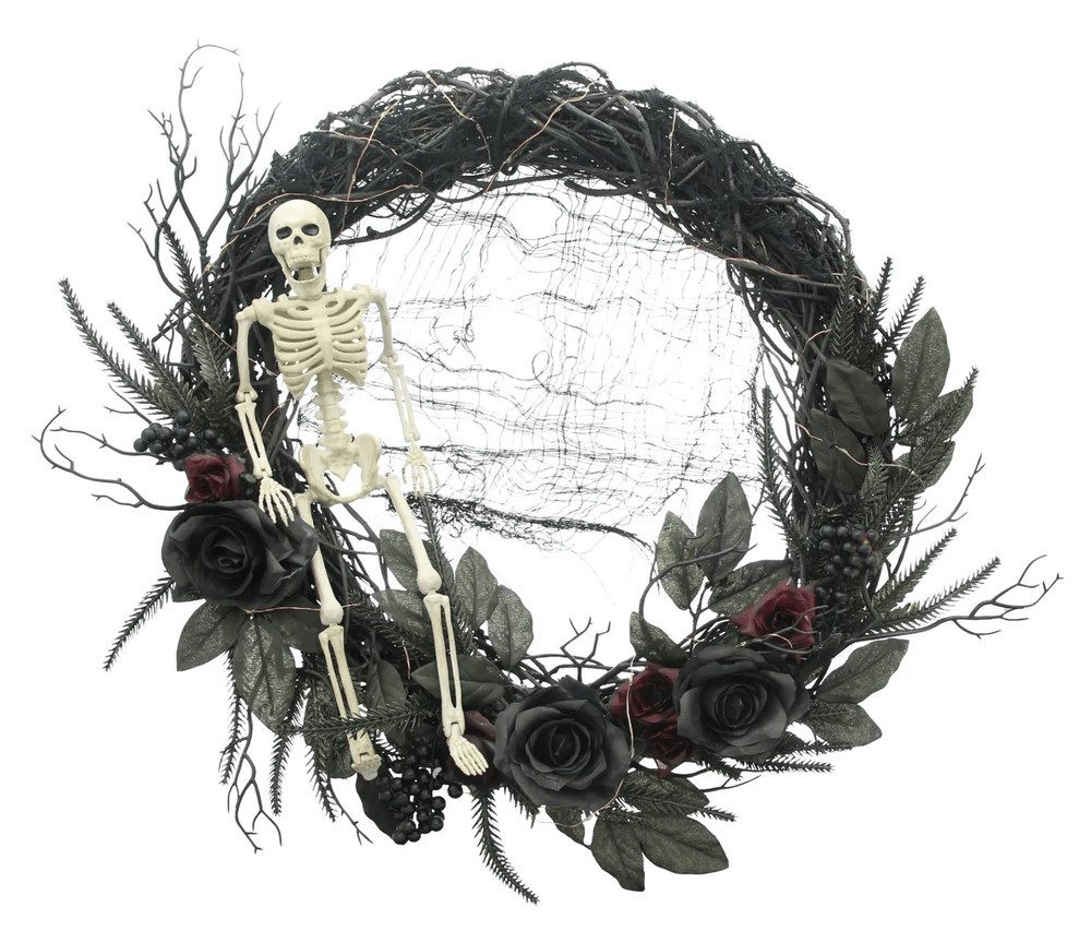 Home-trends24.de LED-Dekofigur Kranz LED Halloween Deko Skelett Blume Beere