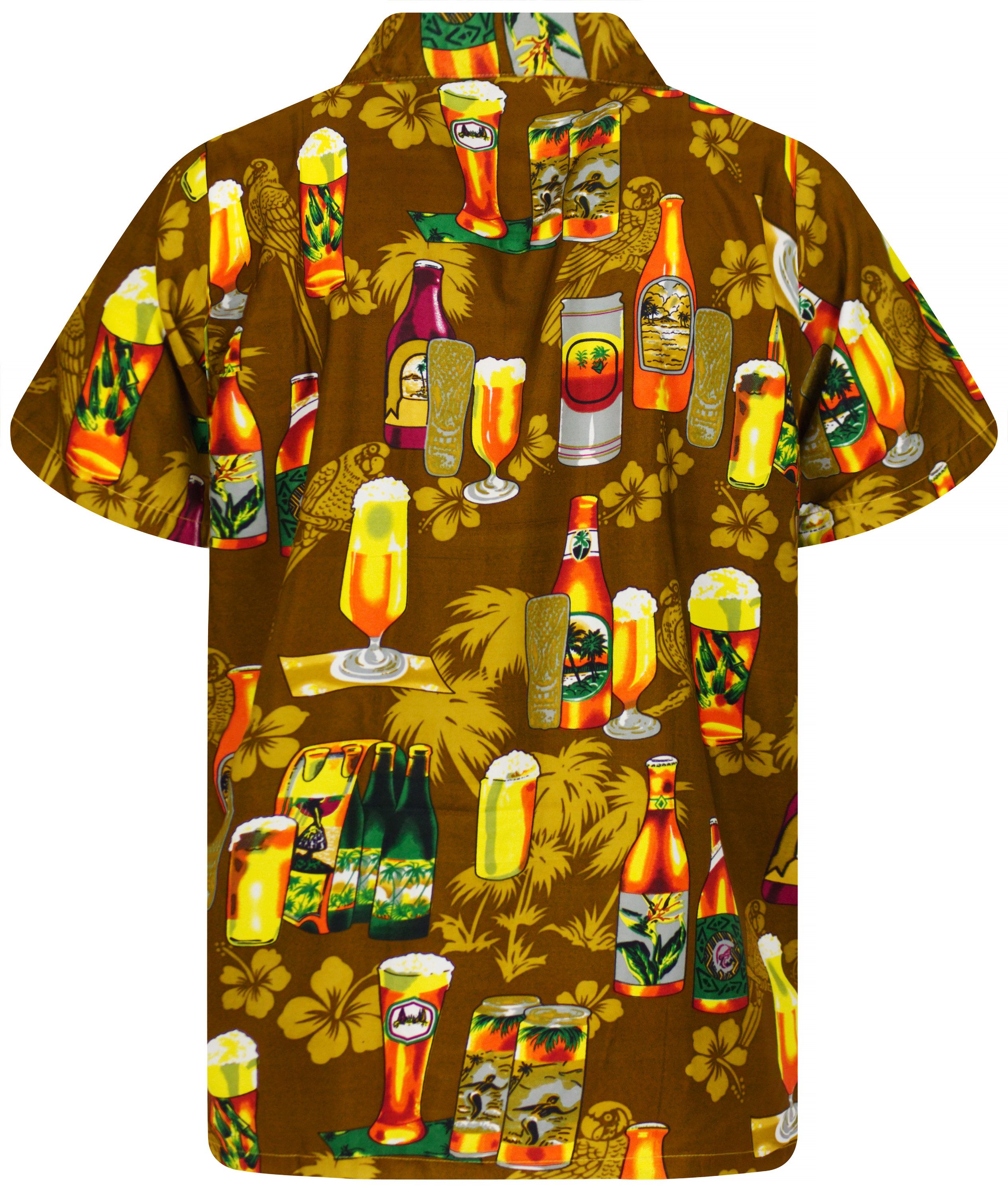 King Kameha Hawaiihemd "Beerbottle" Funky Hawaii-Hemd Herren Kurzarm Front-Tasche Stylish