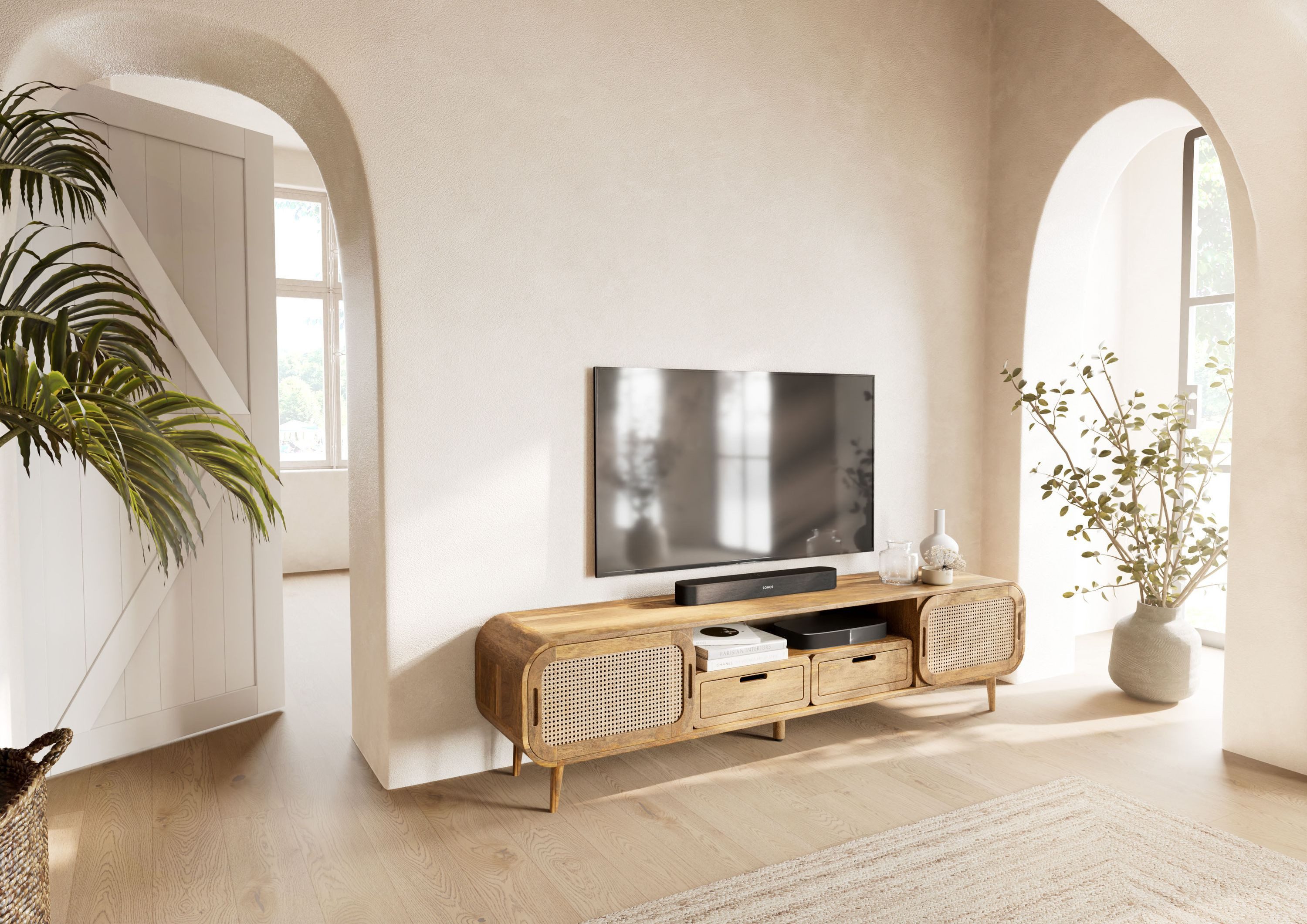 Massivmoebel24 TV-Board VALENCIA (Massivholz), Mango 200x40x50 natur lackiert VALENCIA #123