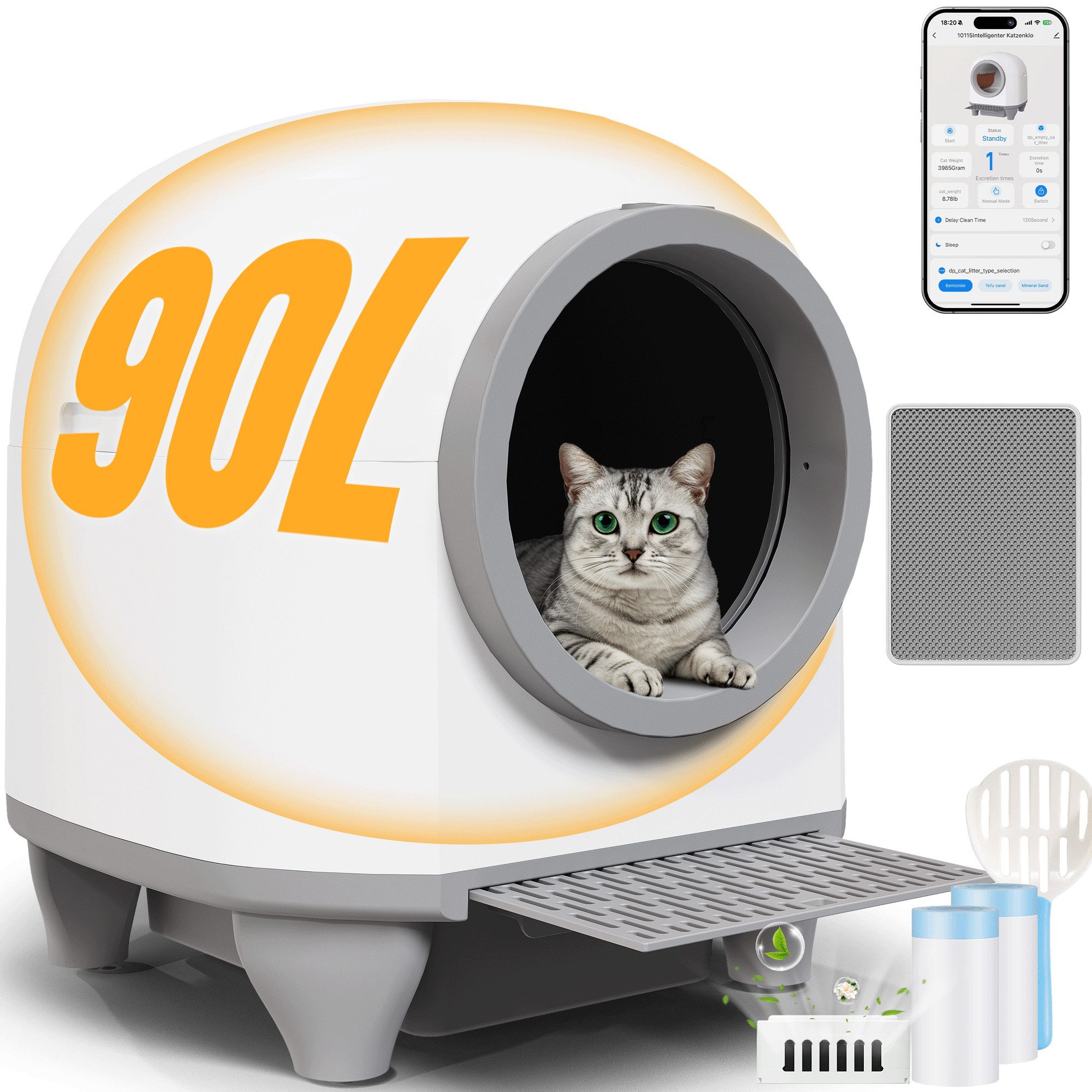 HOMALL Кошкиtoilette 90L Selbstreinigende Elektrisches Кошкиklo XXL mit App-Steuerung, 90L+8.5L Große,Geruchsbeseitigung,sicher,für Mehrere Кошки