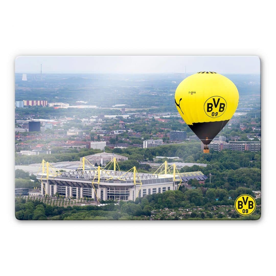Glasbild Signal-Iduna-Park, Bilder BVB Deko Borussia Gemälde Dortmund Fußball Heißluftballon Sportverein