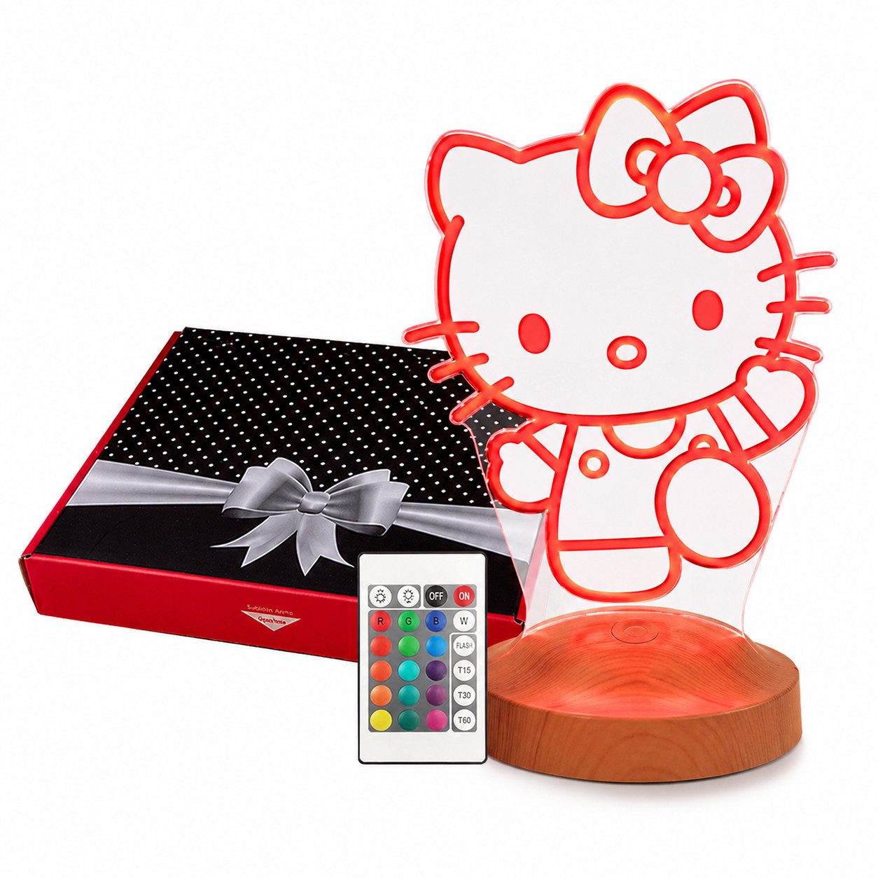 Geschenkelampe LED Nachttischlampe Süße Kitty 3D Nachtlampe Geschenk für Mädchen Kinderzimmer Deko, Schlummerlicht, Mit Fernbedienung & 16 Farben