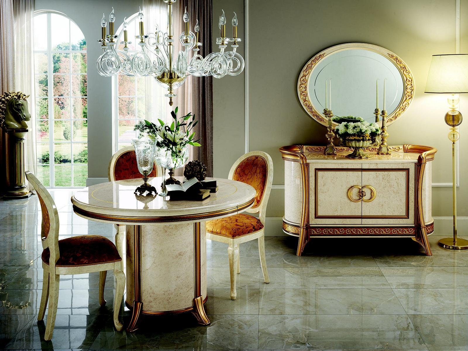 Möbel Tisch JVmoebel arredoclassic™ Luxus Neu Essgruppe, Esstisch Rund + Klasse Esszimmer Stühle 4