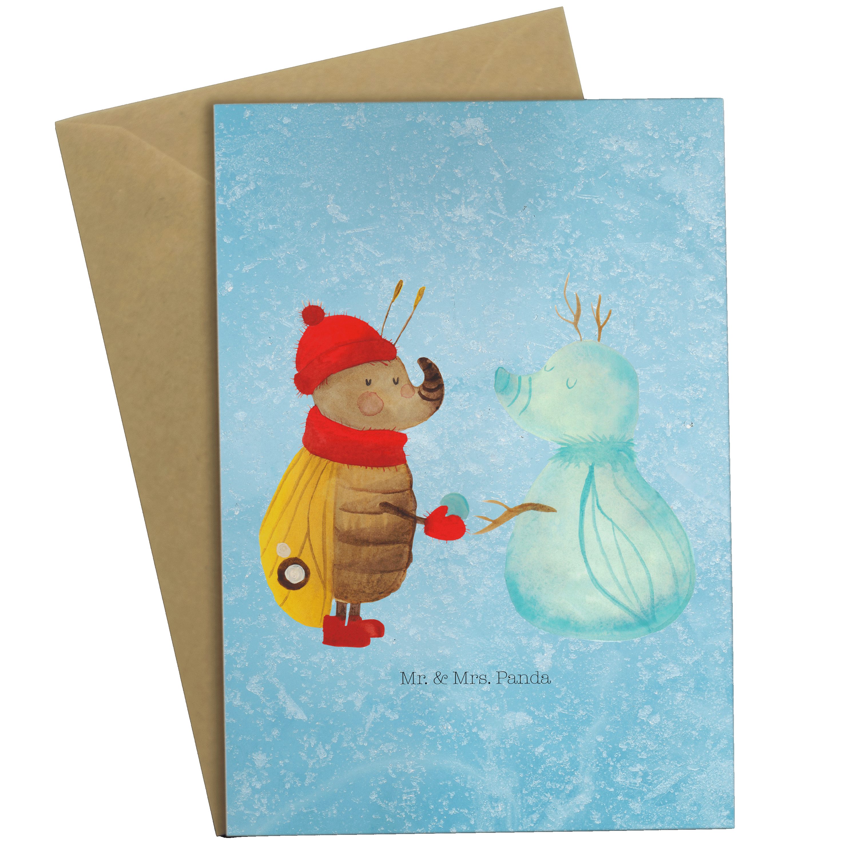 Mr. & Mrs. Panda Grußkarte Nachtfalter Schneemann - Eisblau - Geschenk, Einladungskarte, Glückw