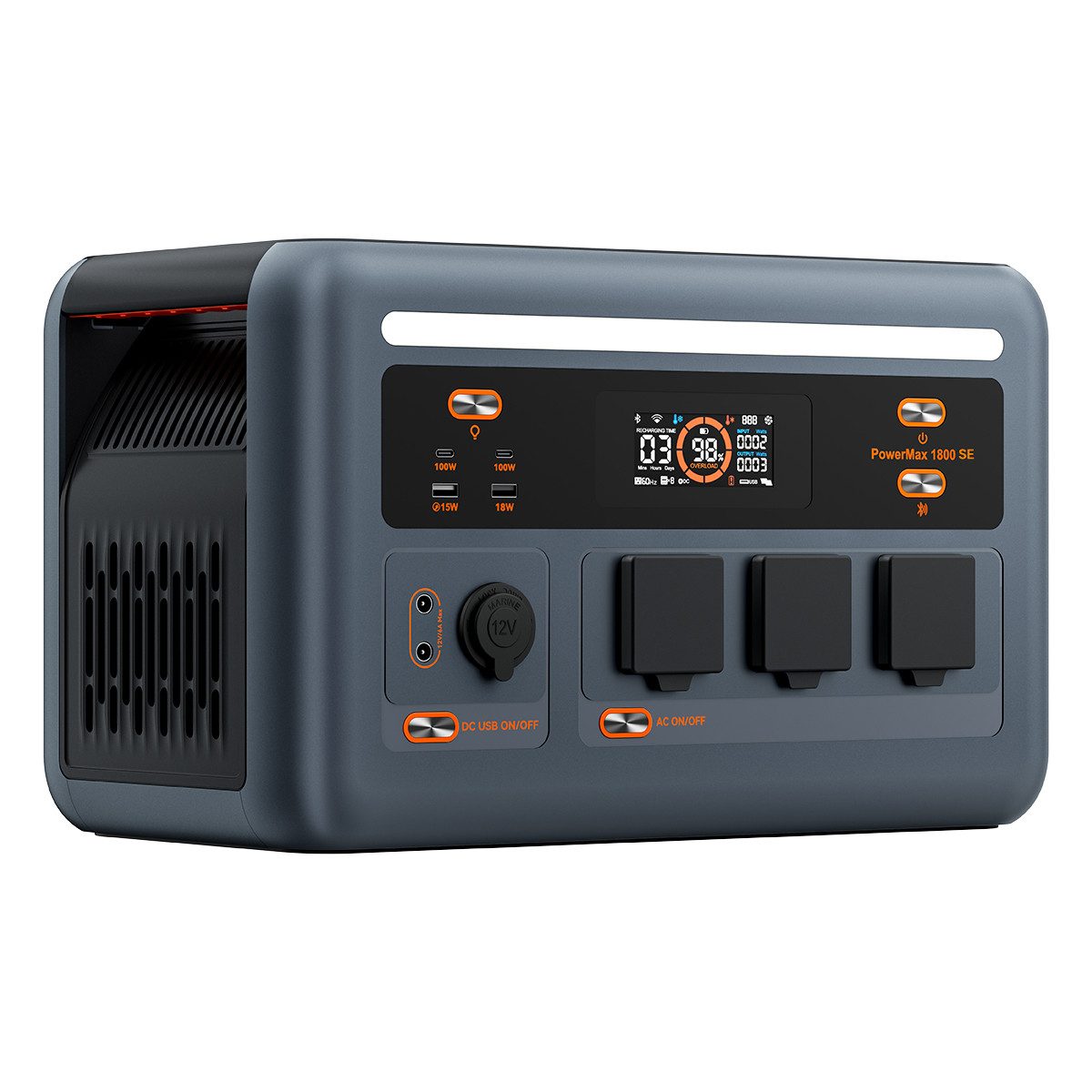 OSCAL Stromerzeuger PowerMax 1800SE Tragbare Powerstation 1800W/1024Wh, 10 Ausgänge, 1,8 in kW, App, WLAN, Bluetooth, USV, 800W Solarladung
