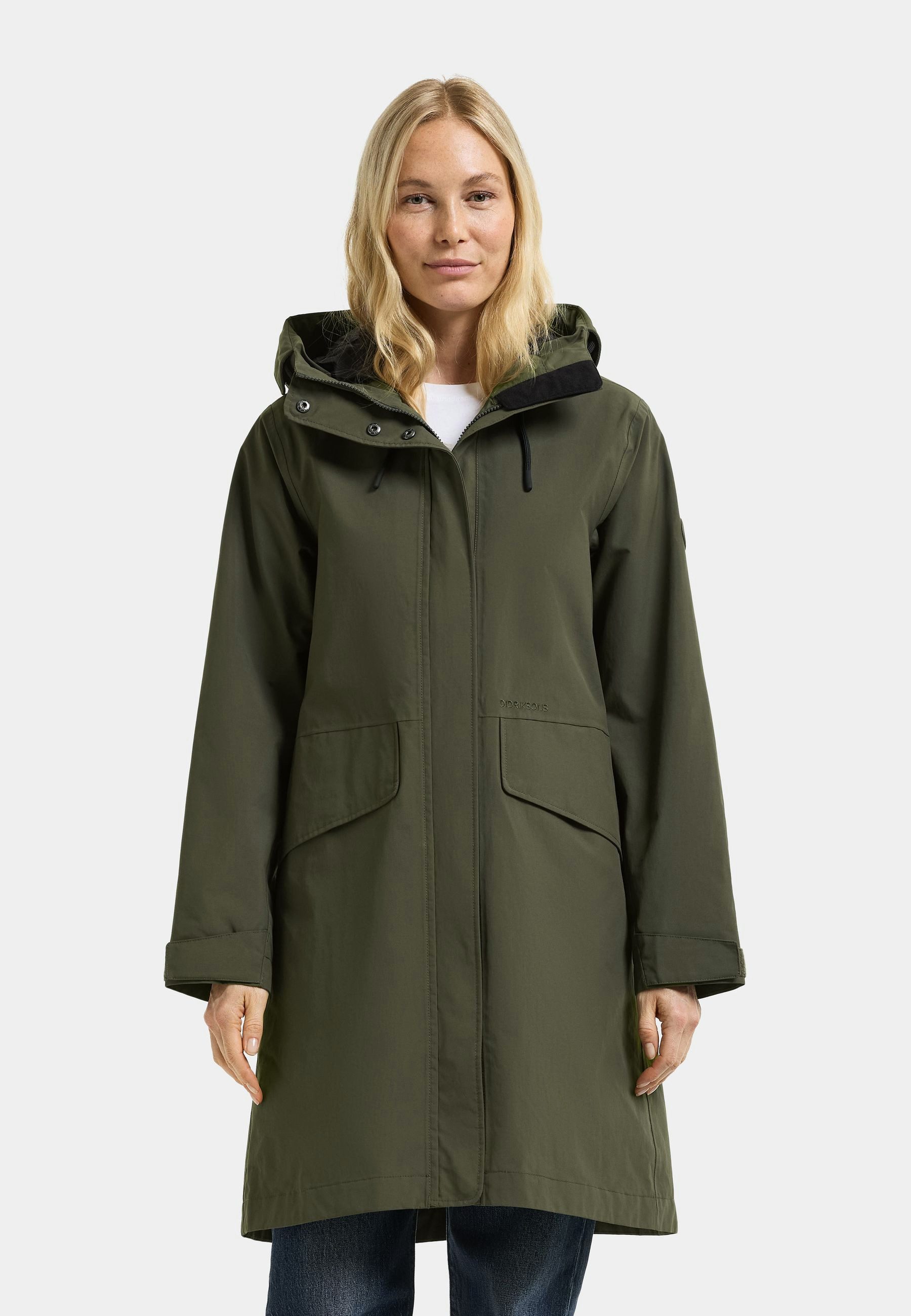 Didriksons Parka Damen Übergangsjacke Mantel Wasserdicht NEA mit Kapuze mit Taschen