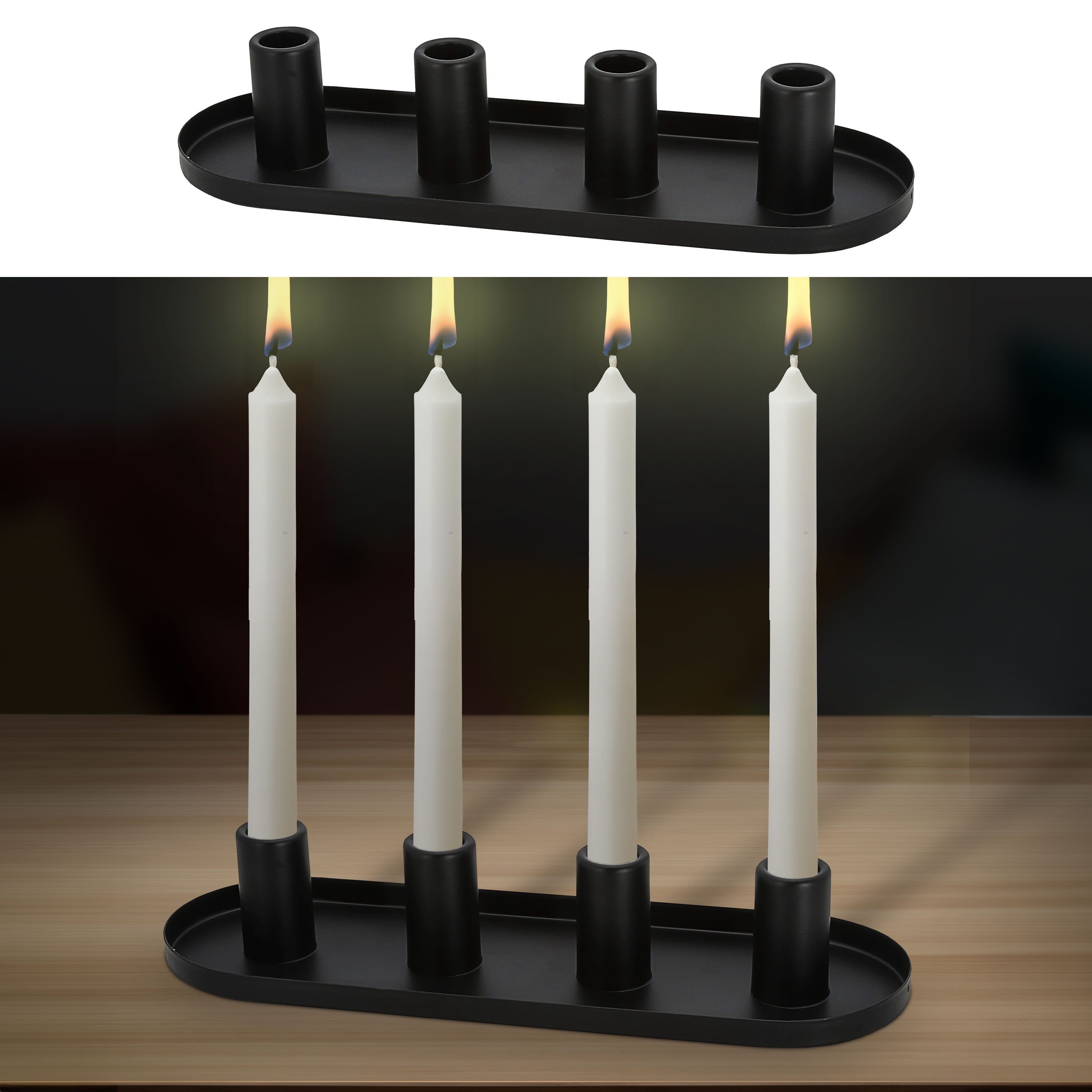 CEPEWA Kerzenständer Stabkerzenhalter schwarz 34,5x11,5x6,5cm Metall oval 4 günstig online kaufen