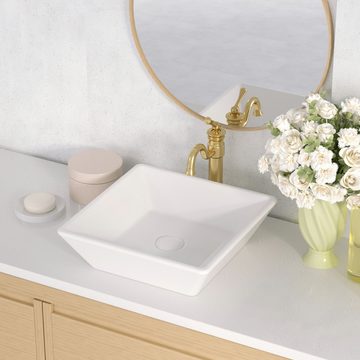 DeerValley Waschbecken quadratisches weißes Keramik-Porzellan-Aufsatzwaschbecken, Modernes Design, Hochwertige Keramikkonstruktion
