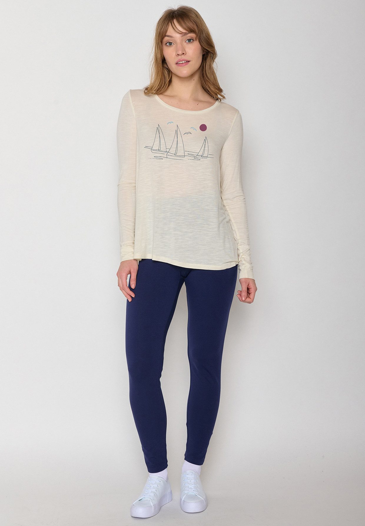 GreenBomb Longsleeve Mind Nature Upwind Motiv Natur (1er-Pack) A Line, schmaler langer Ärmel, weicher Fall, LENZING™ ECOVERO™