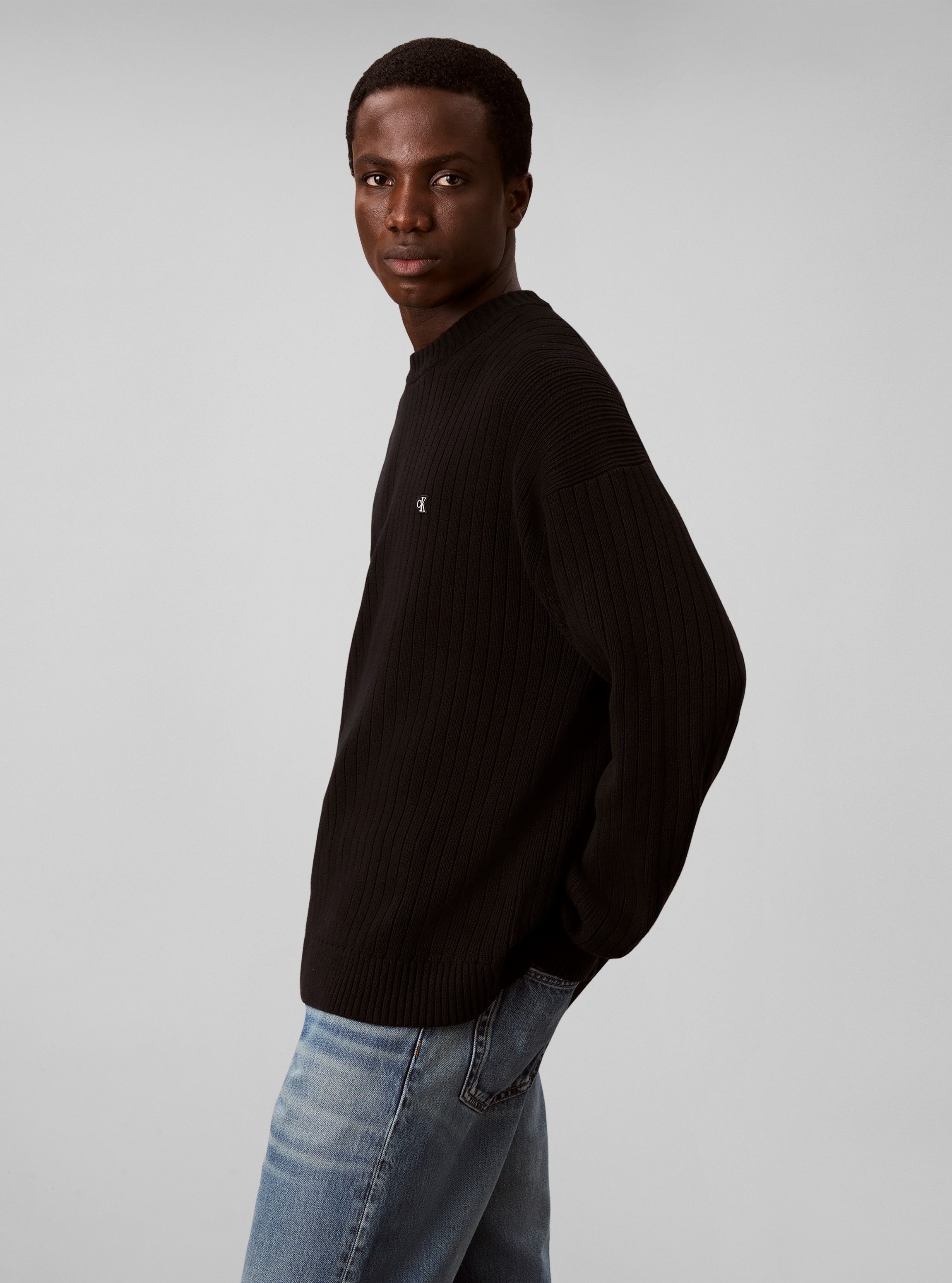 Calvin Klein Jeans Strickpullover Rippstrick, Regular Fit, Logo-Stickerei