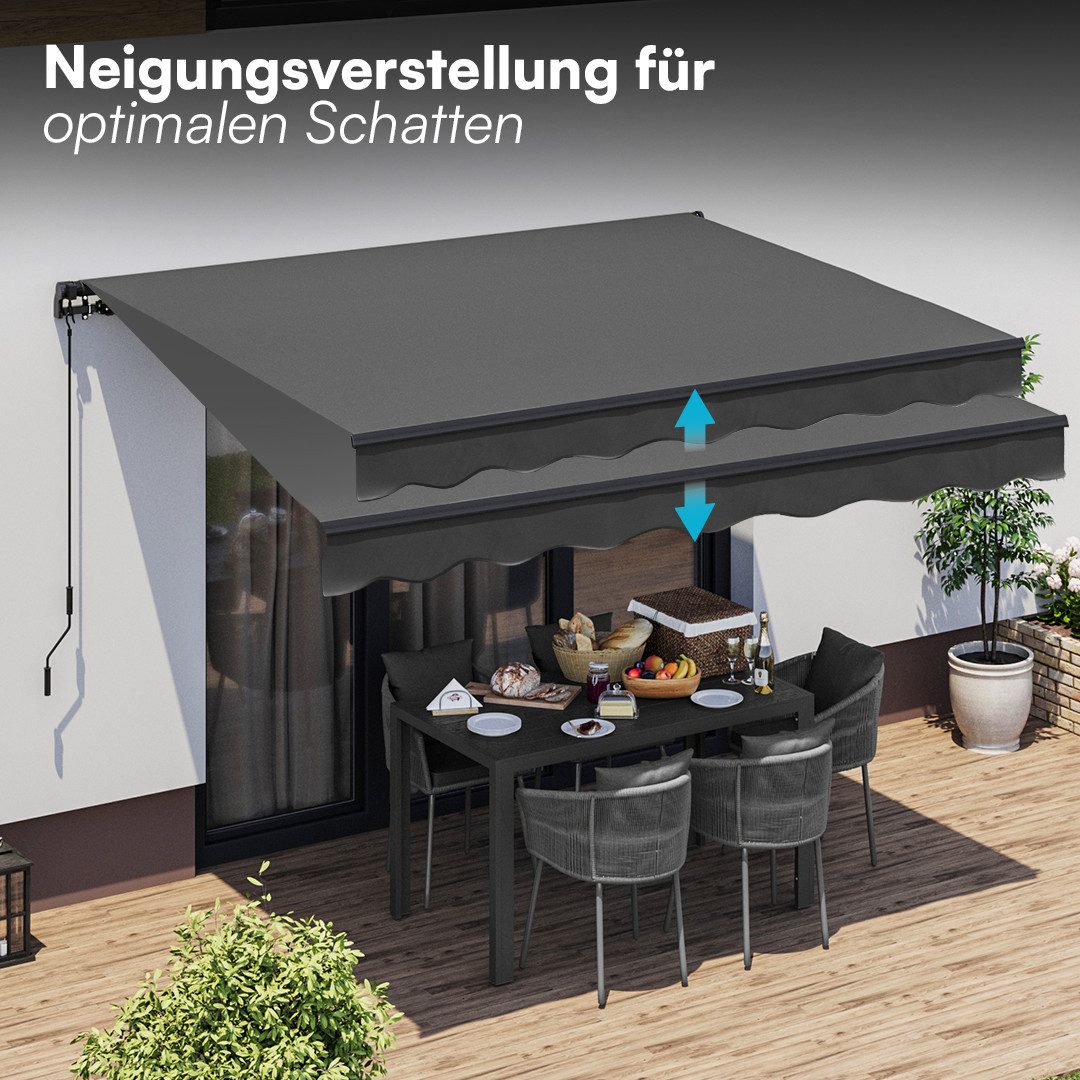 STEELSØN Gelenkarmmarkise Kestria wetterfest & blickdicht, Alu-Kassette, Wandhalterung & Gewebe (300x250 cm, anthrazit) langlebiges Kunststoffgewebe, Markise fü – Bild 5 von 5