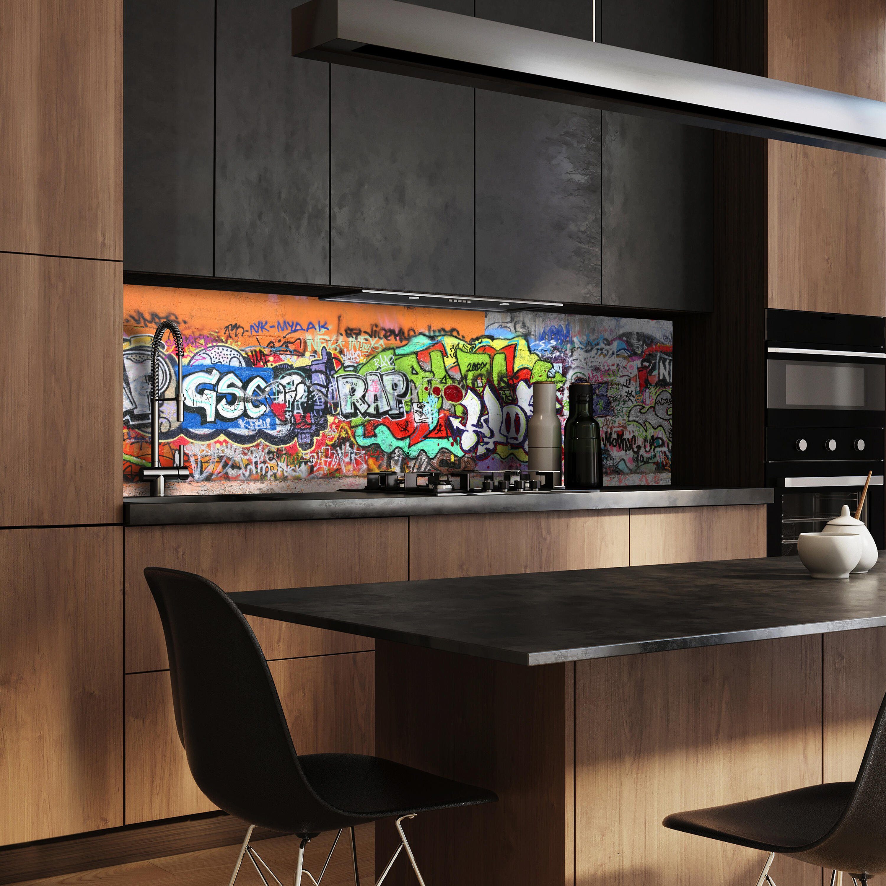 1, versch. Nischenrückwand in wandmotiv24 Größen Hartschaum Graffiti Premium Küchenrückwand (1-tlg),