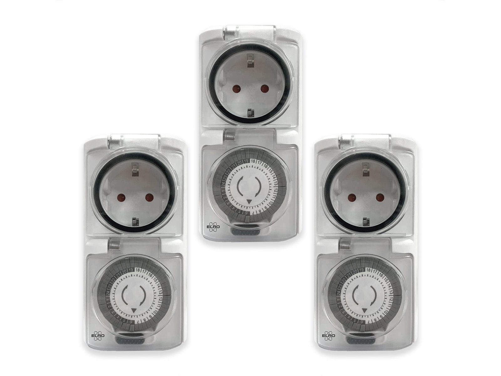 Elro Tageszeitschaltuhr, analog, 3er Set analoge Zeitschaltuhr für Außen-Steckdosen, Outdoor Timer 13cm