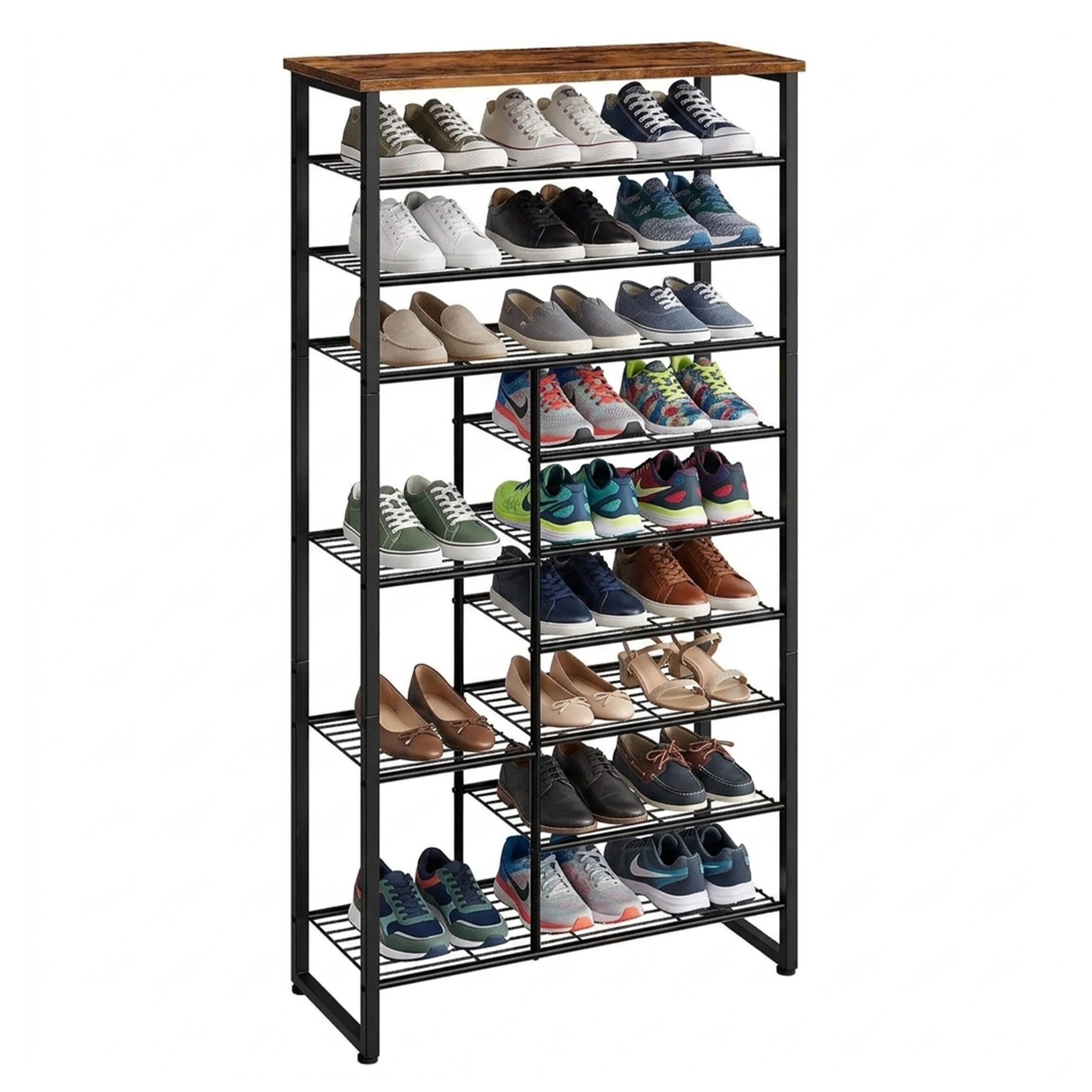 relaxdays Schuhregal Metall & MDF 10 Ebenen, Vintagebraun