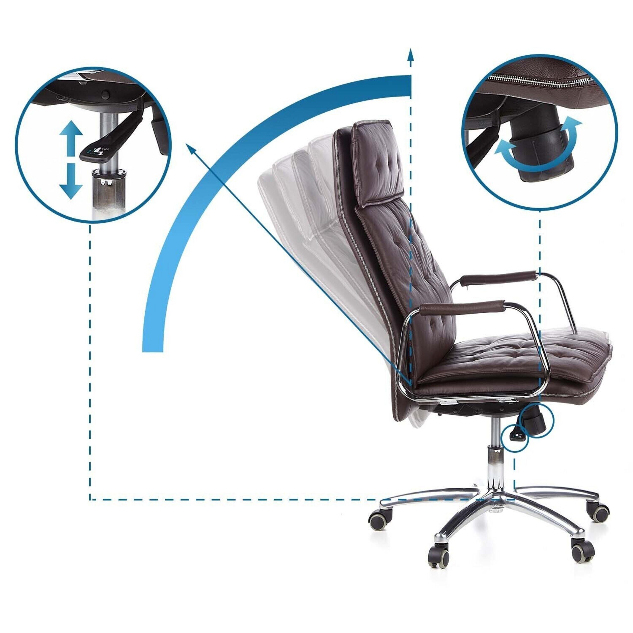 hjh OFFICE Chefsessel Profi Chefsessel Villa 20 Leder mit Armlehnen, Drehstuhl Bürostuhl ergonomisch