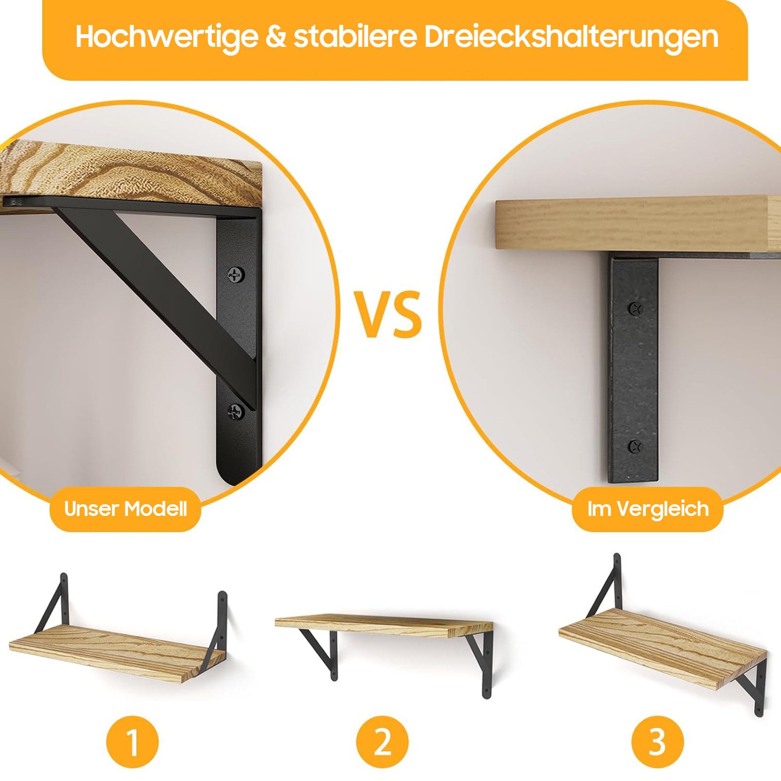 SURFOU Regal Wandregal holz 6er Set, regal wand Schweberegale Robust&Funktional, 15kg Tragkraft, Für Wohnzimmer, Schlafzimmer, Küche, Bad, Büro – Bild 5 von 5