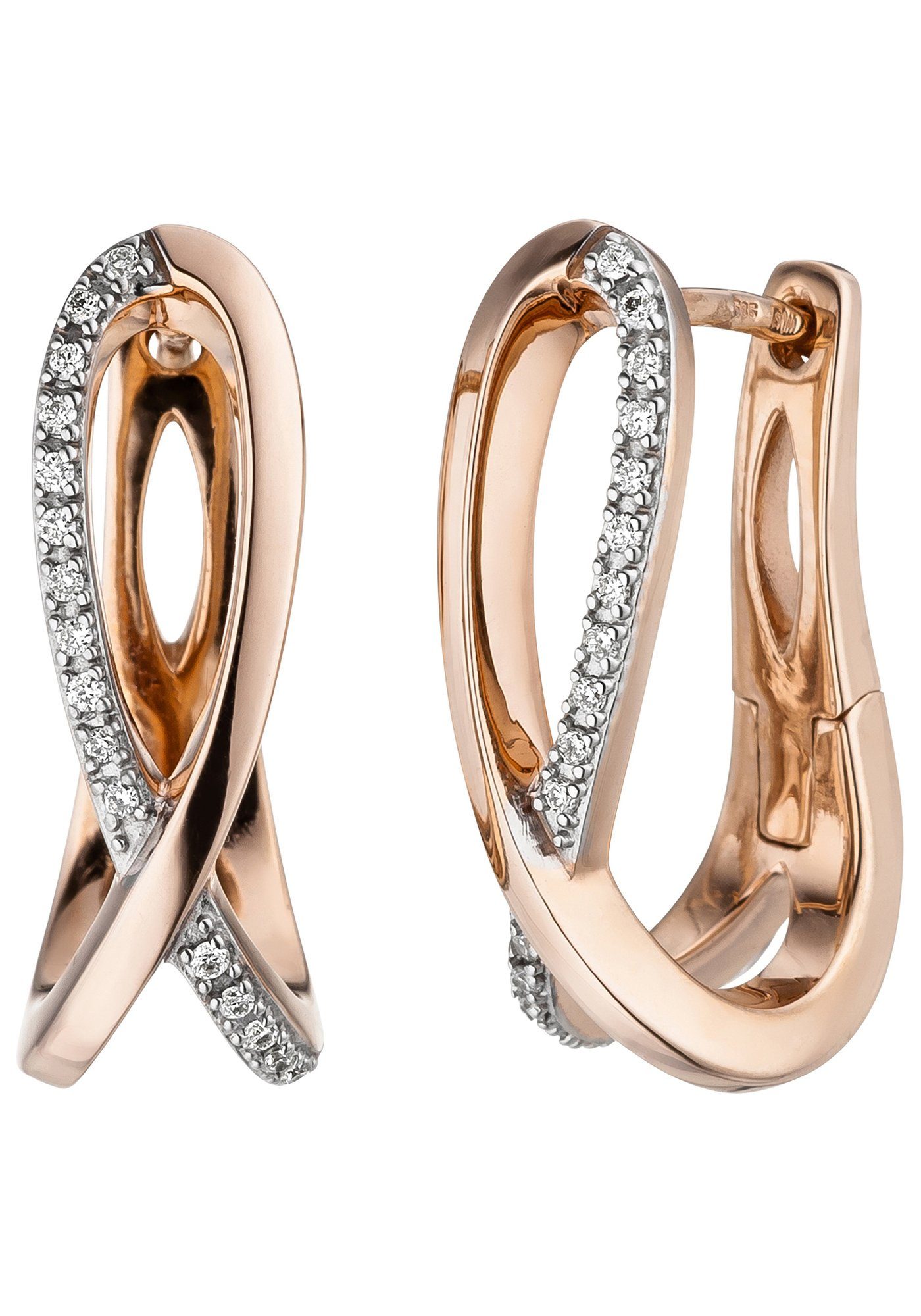 JOBO Paar Creolen, 585 Roségold mit 34 Diamanten günstig online kaufen