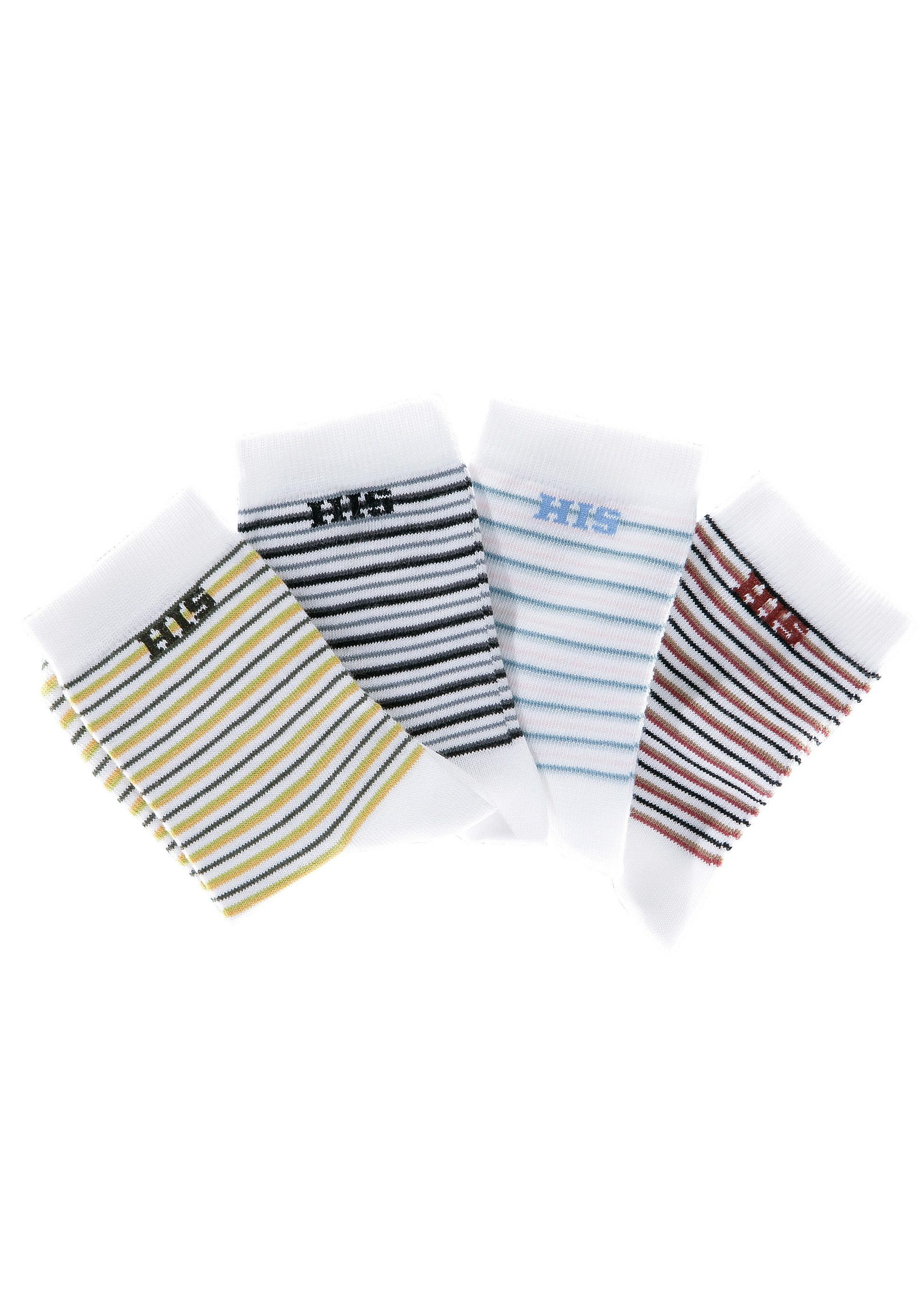 H.I.S Basicsocken Damen Herren Ringel und uni Socken (Packung, 4-Paar, Gr. 35-38 bis 43-46) mit eingestricktem Markenlogo – Bild 3 von 5