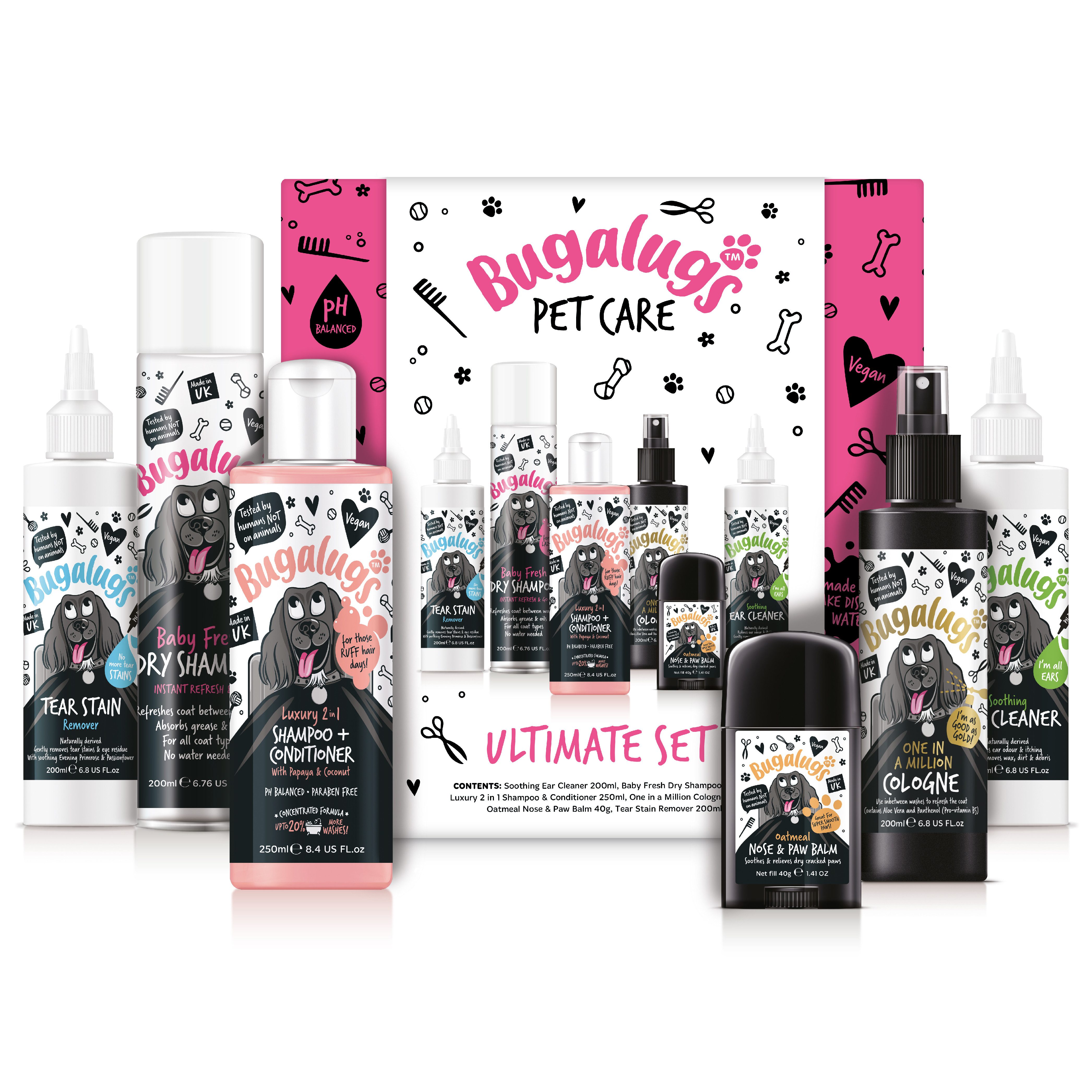Bugalugs Tiershampoo Bugalugs Ultimate Geschenkset für Hunde – Pflege & Gesundheitsset, 1090 ml, (6-St), Tränenfleckenentferner