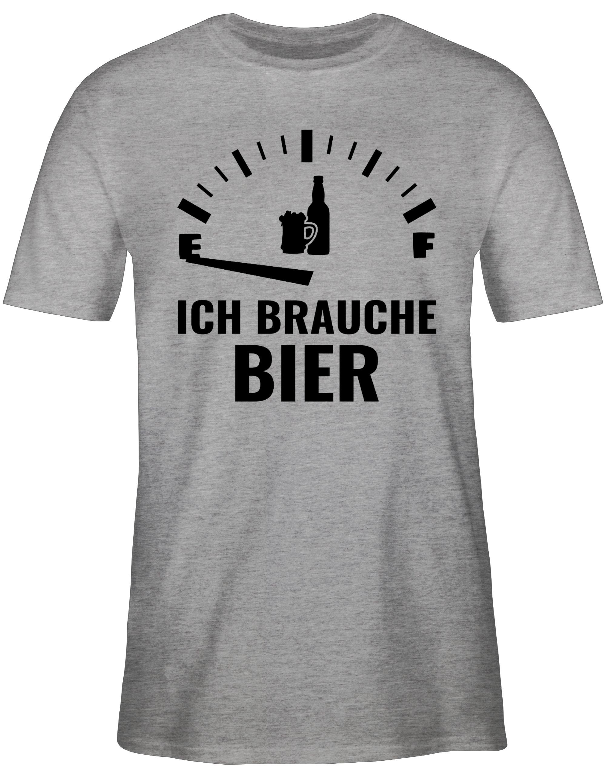 Sprüche Spruch schwarz T-Shirt brauche Grau Shirtracer 3 mit meliert - Ich Statement Bier