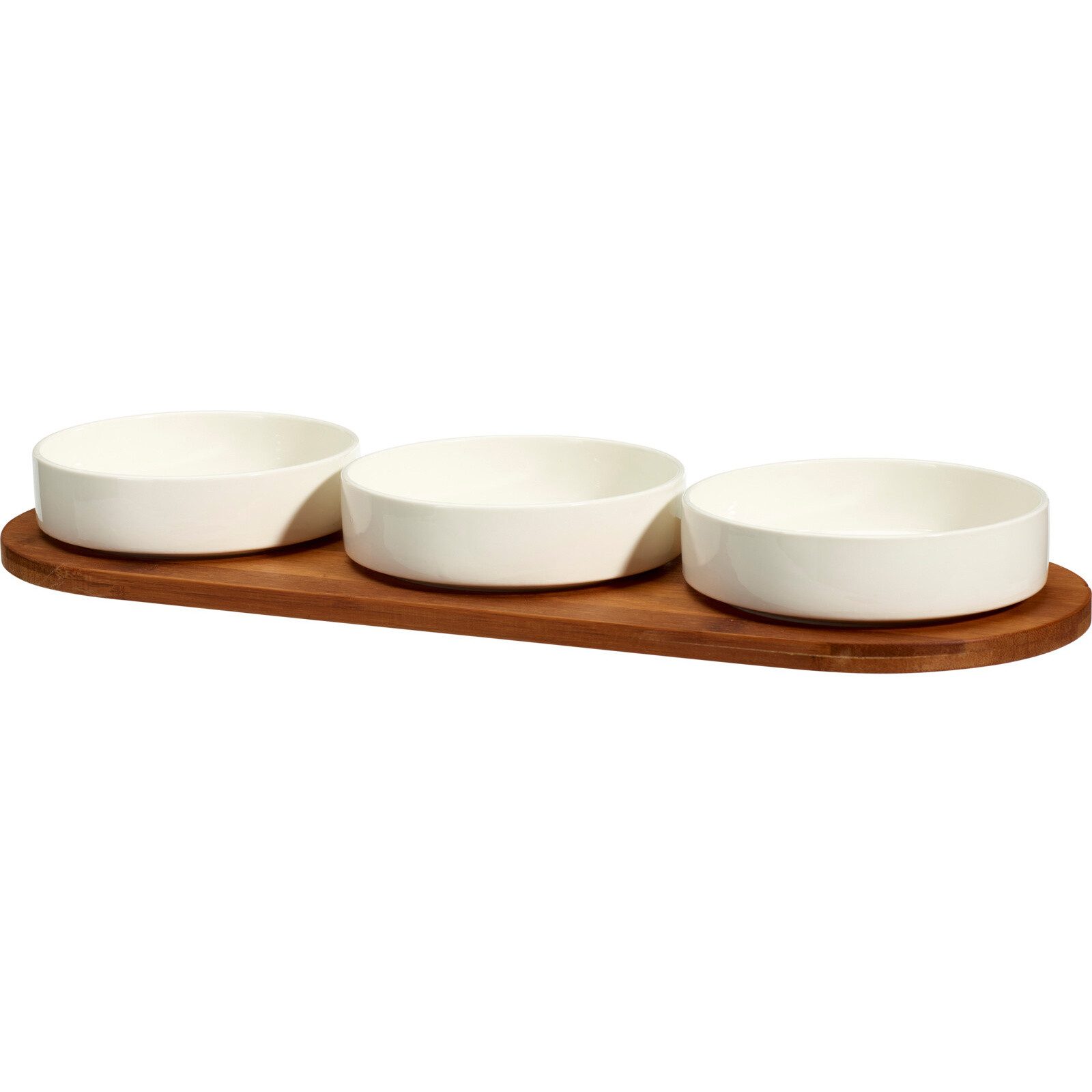 Excellent Houseware Schüssel Porzellanschalen für Snacks APERIO, 3 x 390 ml, Bambustablett, Keramik