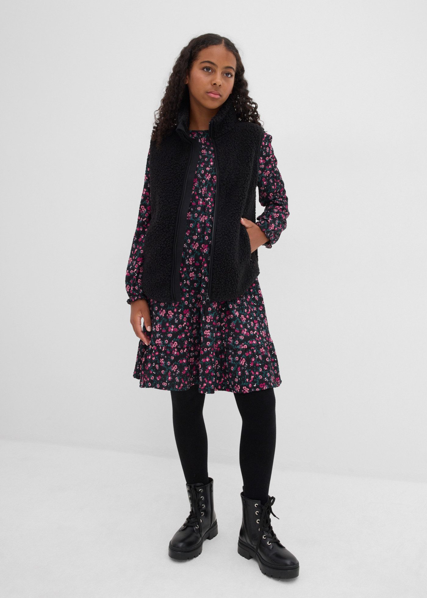 bonprix Jerseykleid für Children, aus strukturiertem Crinkle-Material, Regular Fit