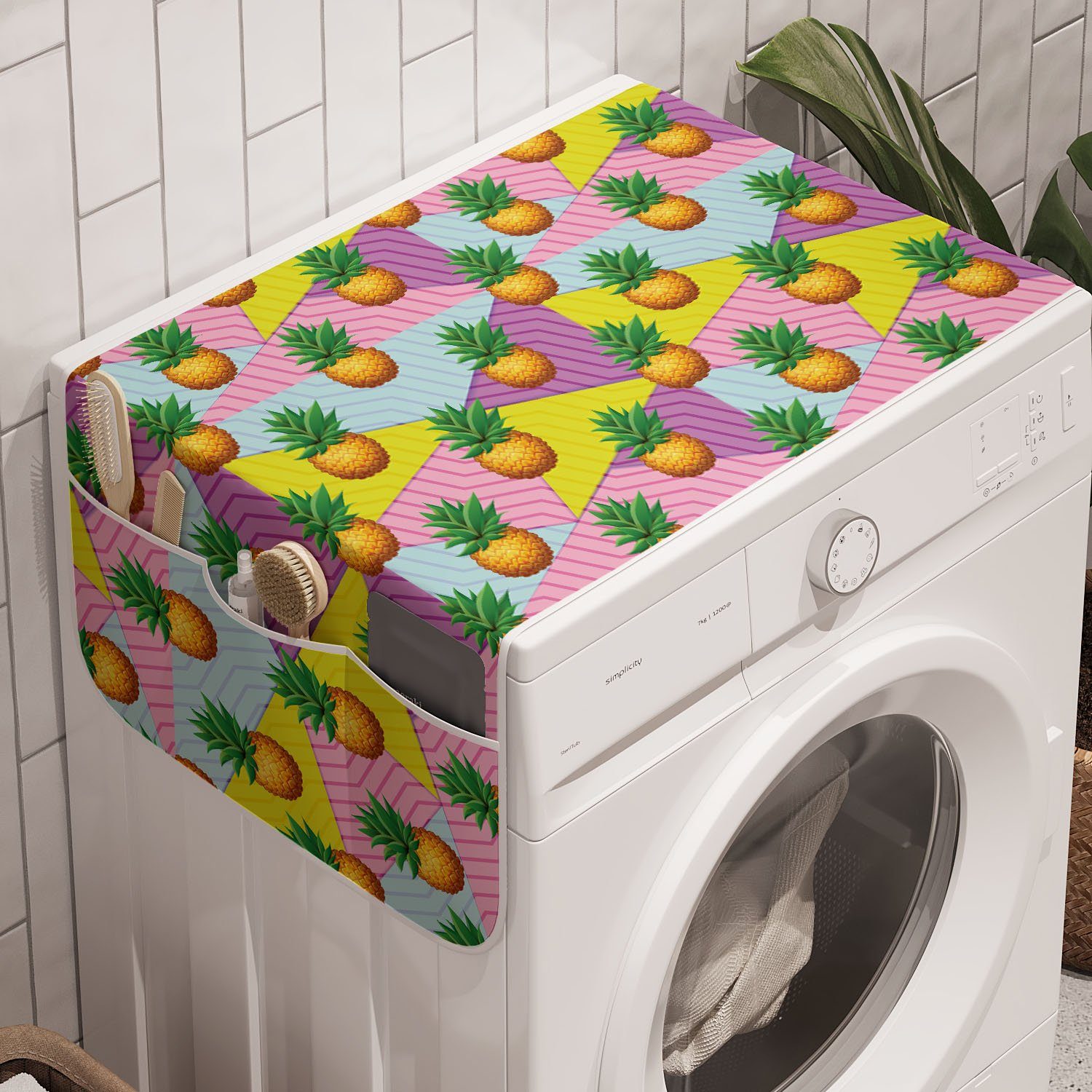 für Abakuhaus Trockner, Ananas Früchte und Badorganizer Kunst geometrische auf Anti-Rutsch-Stoffabdeckung Waschmaschine