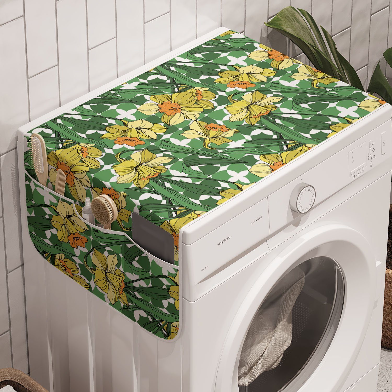 Abakuhaus Badorganizer Anti-Rutsch-Stoffabdeckung für Waschmaschine und Trockner, Sommer-Orange Narcissus Blumen