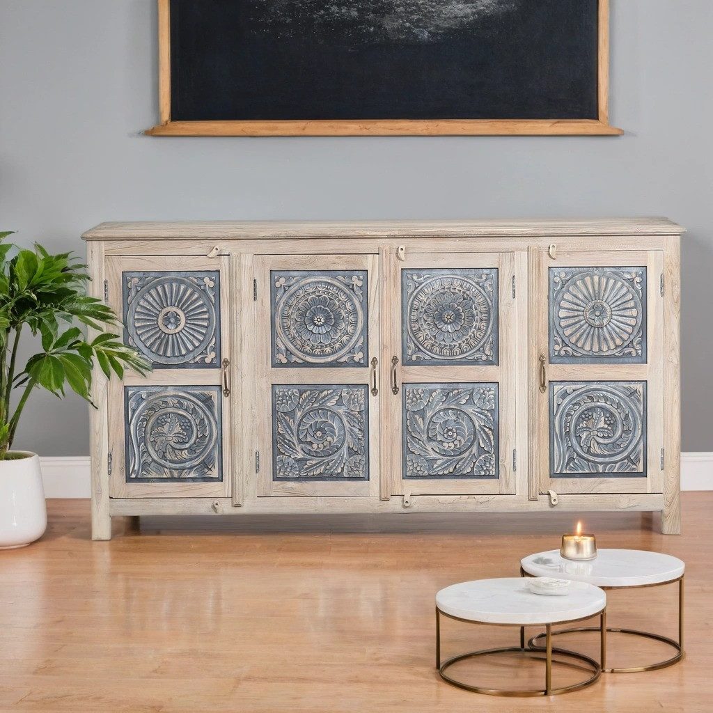 Marrakesch Orient & Mediterran Interior Sideboard Exklusives Sideboard Abelina modern aus Teakholz Möbel massiv 180 cm (1 St), Handarbeit