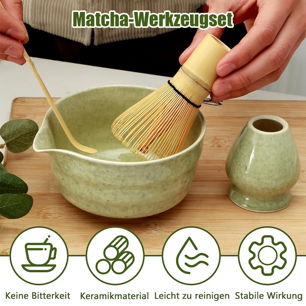 TUWENA Teeschale 5er-Set Matcha-Set, Matcha-Rührer-Set, Matcha-Schüssel mit Ausgießer, Matcha-Rührer, Ständer, Matcha-Löffel, Teelöffel, Matcha Besen 5er-Set