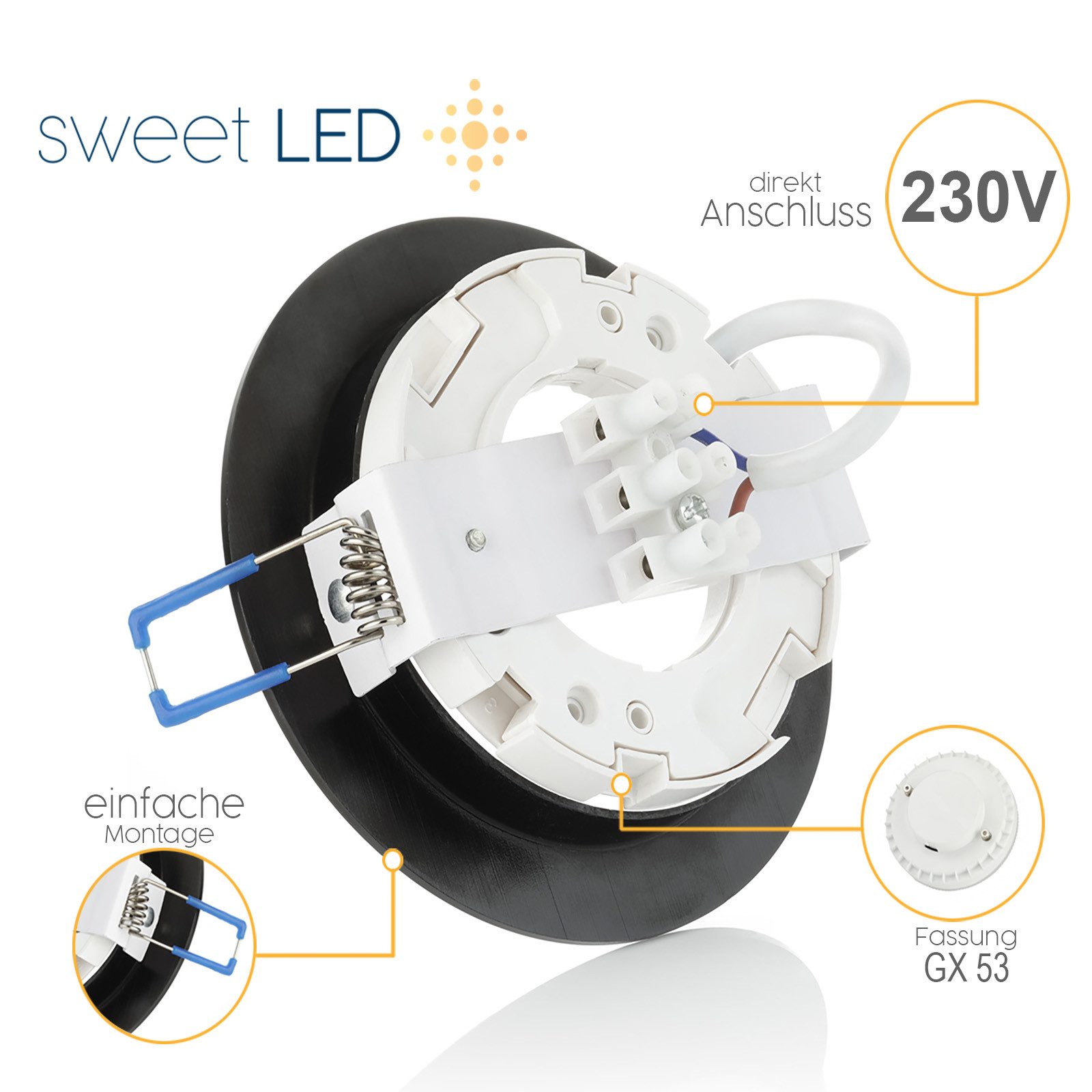 Sweet LED LED Einbaustrahler 3er Set GX53 8.2W Deckenspots neutralweiß schwarz-gebürstet 230V, LED fest integriert, neutralweiß, 4000K, Deckenspots, Deckenstrahler, Einbauleuchten