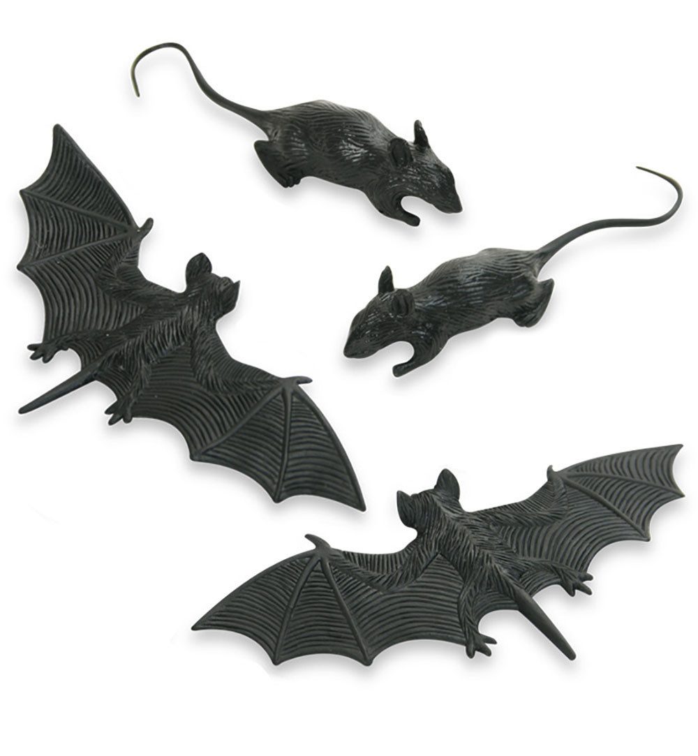 Tierfigur 4-tlg Grusel Deko 2 x Ratten 2 x Fledermäuse Horror Halloween Karneval