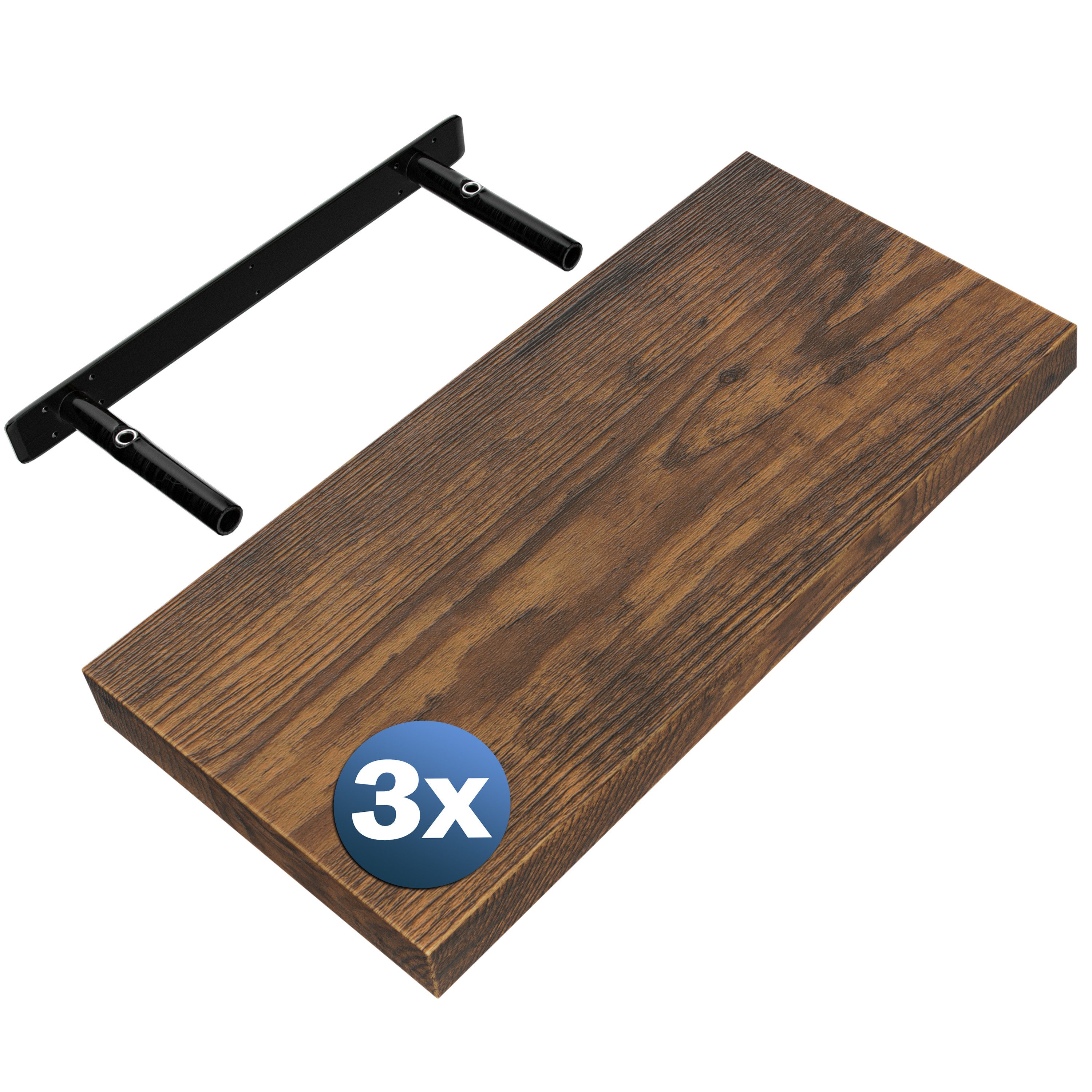 Casaria Wandregal Schweberegal, Dunkle Eiche Hängeregal mit Halterung 15kg Tragkraft Wohnzimmer 50cm