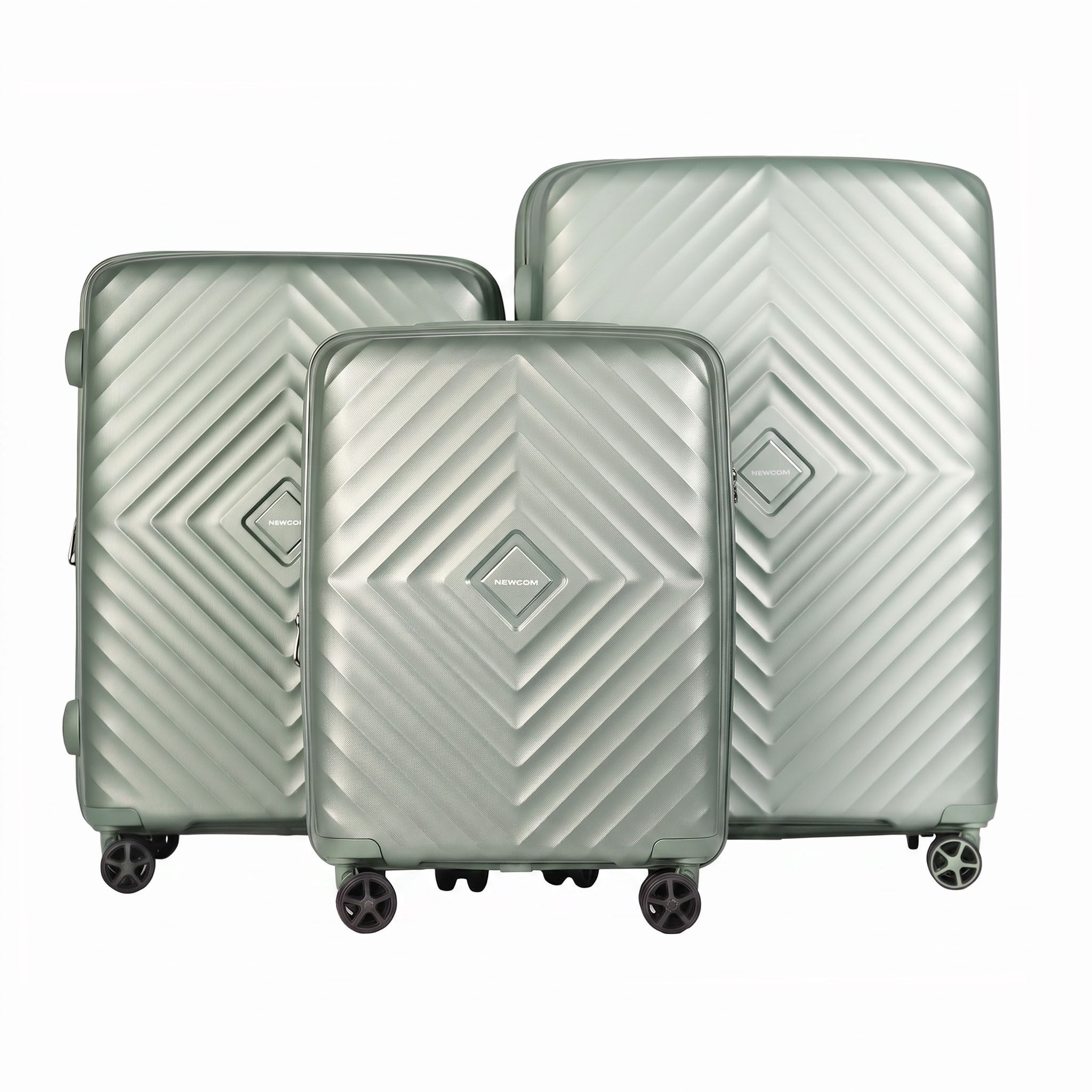 NEWCOM Trolleyset Hartschale Koffer SET aus recyceltem PP-Material mit TSA, Erweiterbar, 4 Rollen, (Reisekoffer Set, 3 tlg., Salbeigrün), Robustes Öko-PP, Diebstahlschutz, Dehnfalte & Alu-Stange