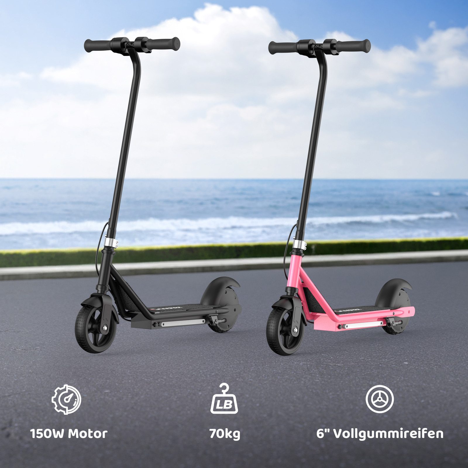 iscooter Miniscooter Elektro-Kinderroller Kinder von 6-12 Jahren mit magnetischer Aufladung, (1 tlg), 150W, 16km/h, LED-Anzeige, farbige Lichter, Doppelbremsen