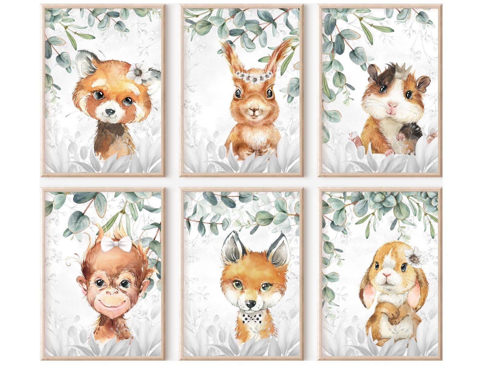 homestyle-accessoires Poster Bilderset Kinderbilder Kinder Bilder LOVELY ANIMALS 6er SET, - Ohne Bilderrahmen - sorgfältige & sichere Verpackung