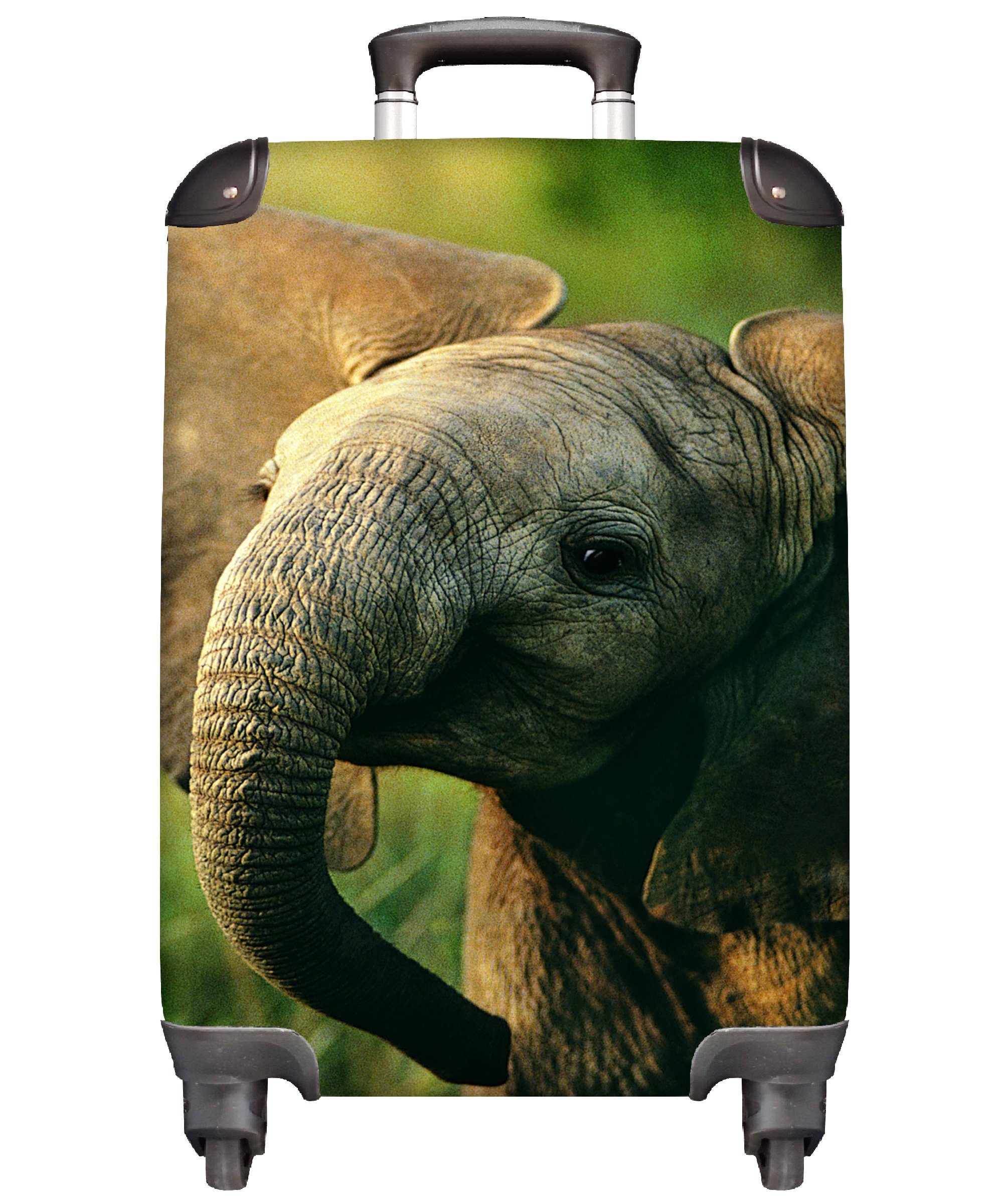 MuchoWow Handgepäckkoffer Elefant - Grün - Tiere - Natur, 4 Rollen, Reisetasche mit rollen, Handgepäck für Ferien, Trolley, Reisekoffer