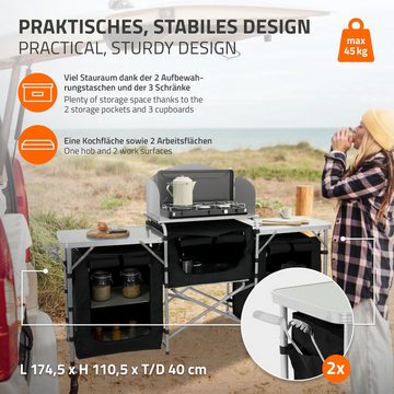 Hauki Campingtisch Camping Küche Reiseküche Küchenschrank Outdoorküche Küchenbox, Schwarz faltbar mit Tragetasche mit Windschutz Arbeitsplatte Staufäche