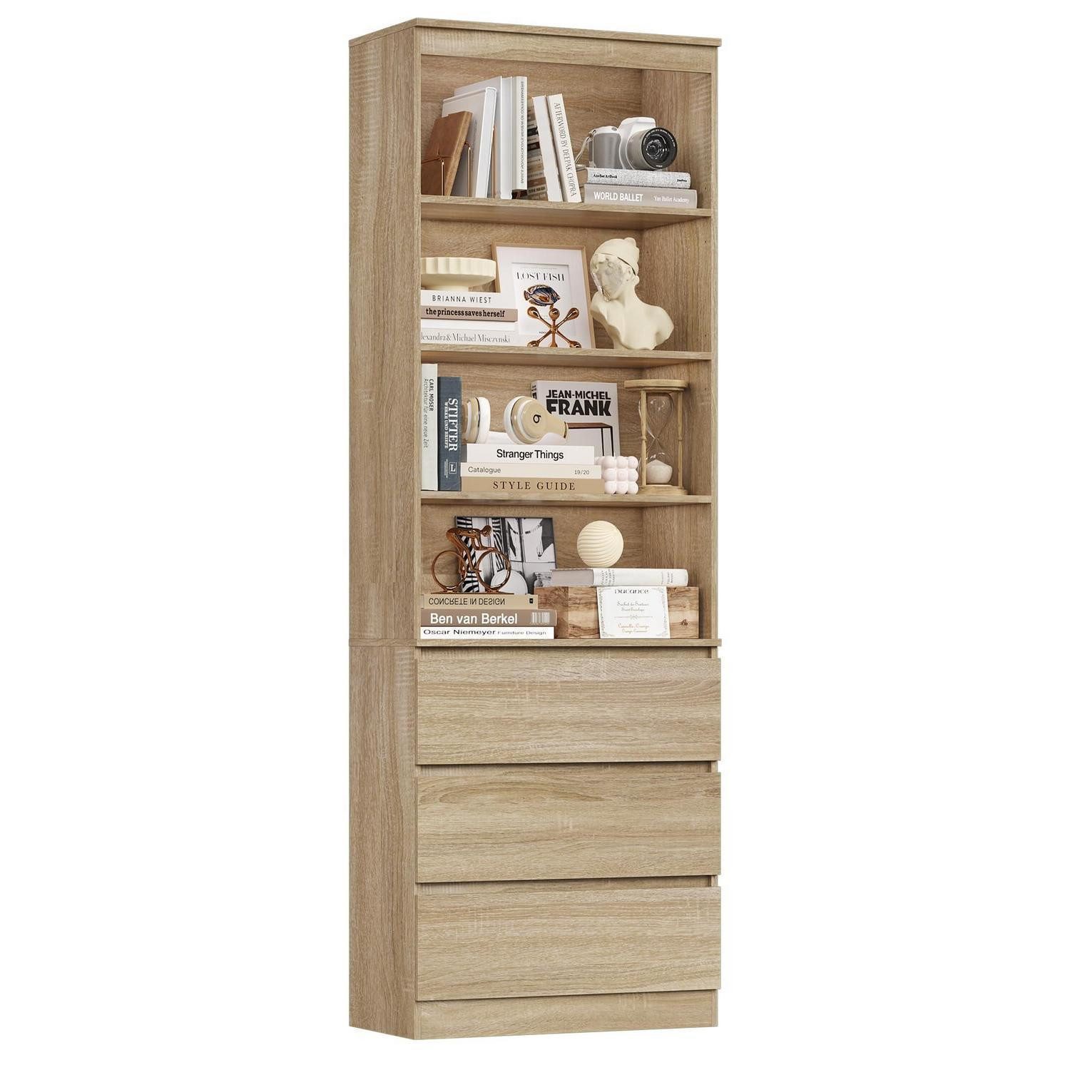 LuxusKollektion Bücherregal Bücherregal 202cm 3Schubl 4Fächer Eiche