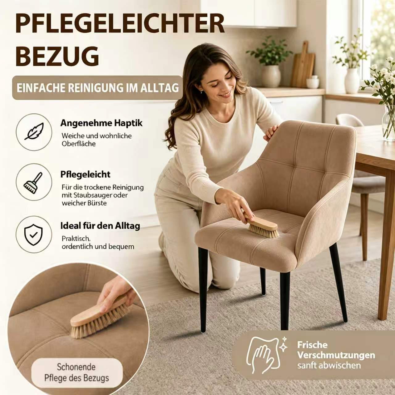 Hoolamyie Esszimmerstuhl Stuhlset – Polsterstuhl aus Samt mit Armlehnen, stabile Metallbeine (4 St), Samt-Polsterstühle, 7,5 cm Polsterung, bis 150 kg belastbar