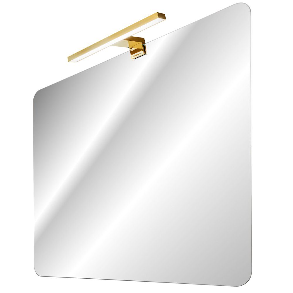 Lomadox Badspiegel ADELAIDE-56-WHITE, mit LED-Aufsatzleuchte (goldfarben) ca. 80x70cm