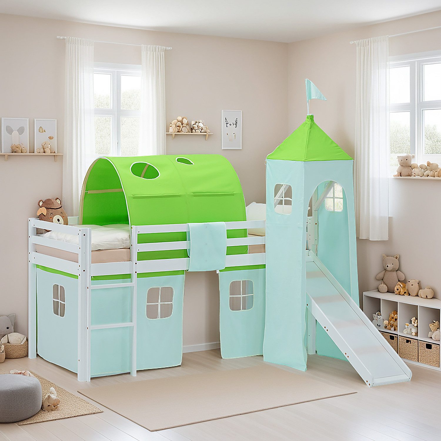 Homestyle4u Hochbett 90x200 Vorhang Stockbett Kinderbett günstig online kaufen