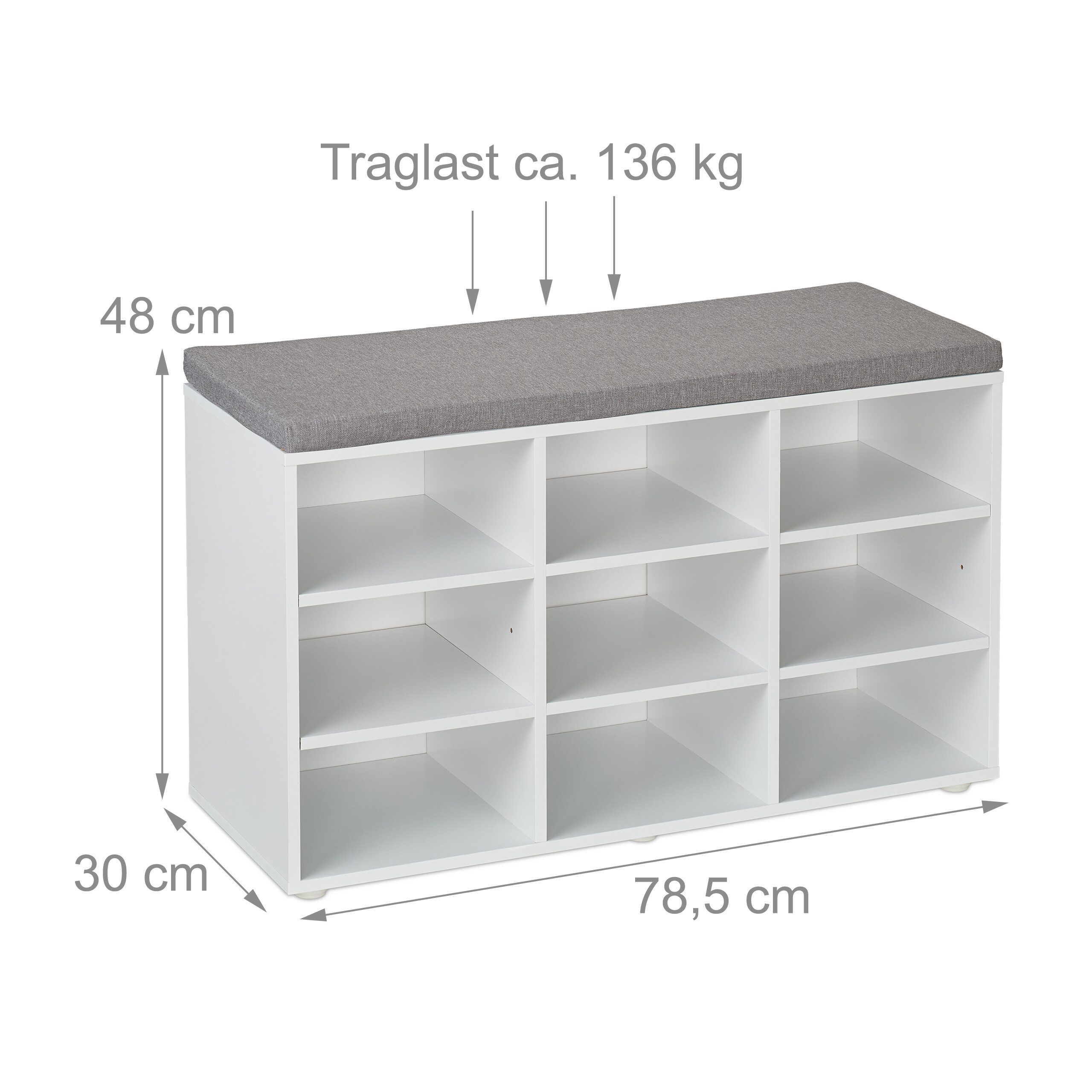 relaxdays Schuhbank mit gepolsterter Sitzfläche, 9