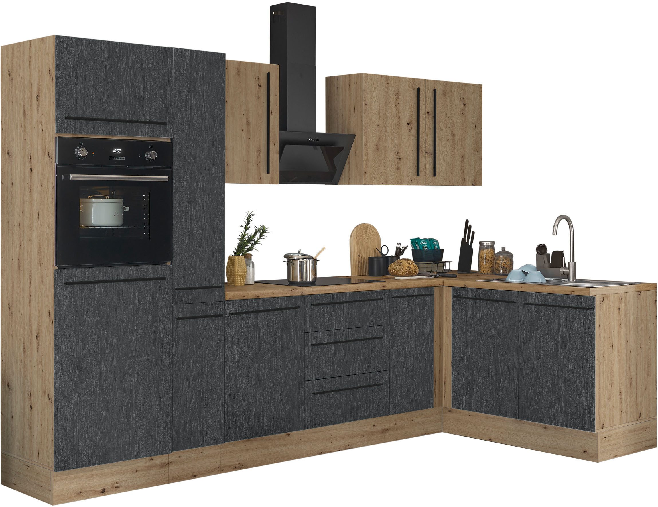 KOCHSTATION Winkelküche Florida, Stellbreite 300x165 cm, wahlweise mit E-Geräten, mit Softclose für Türen und Schubkästen