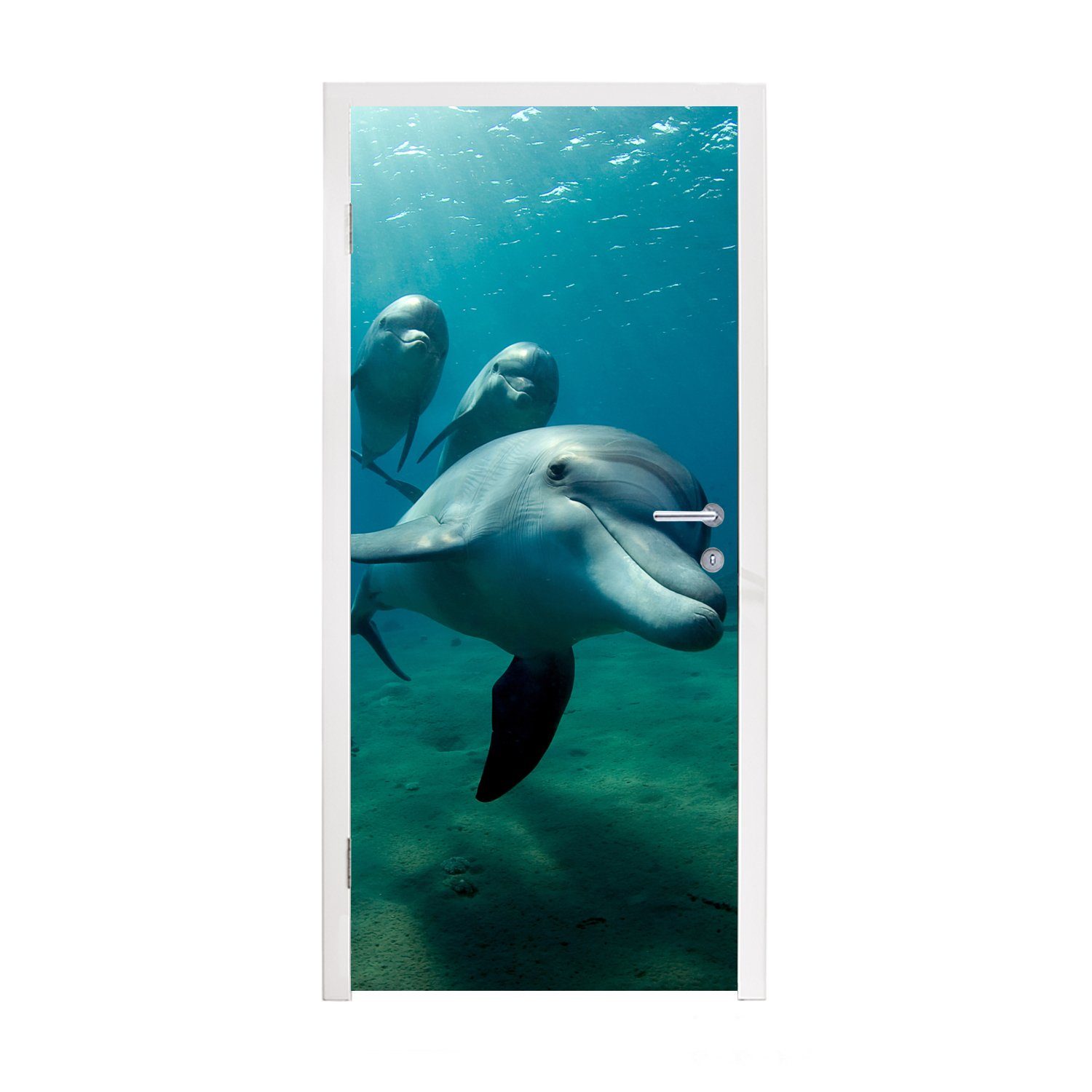 MuchoWow Türtapete Wasser - Delphin - Blau, Matt, bedruckt, (1 St), Fototapete für Tür, Türaufkleber, 75x205 cm