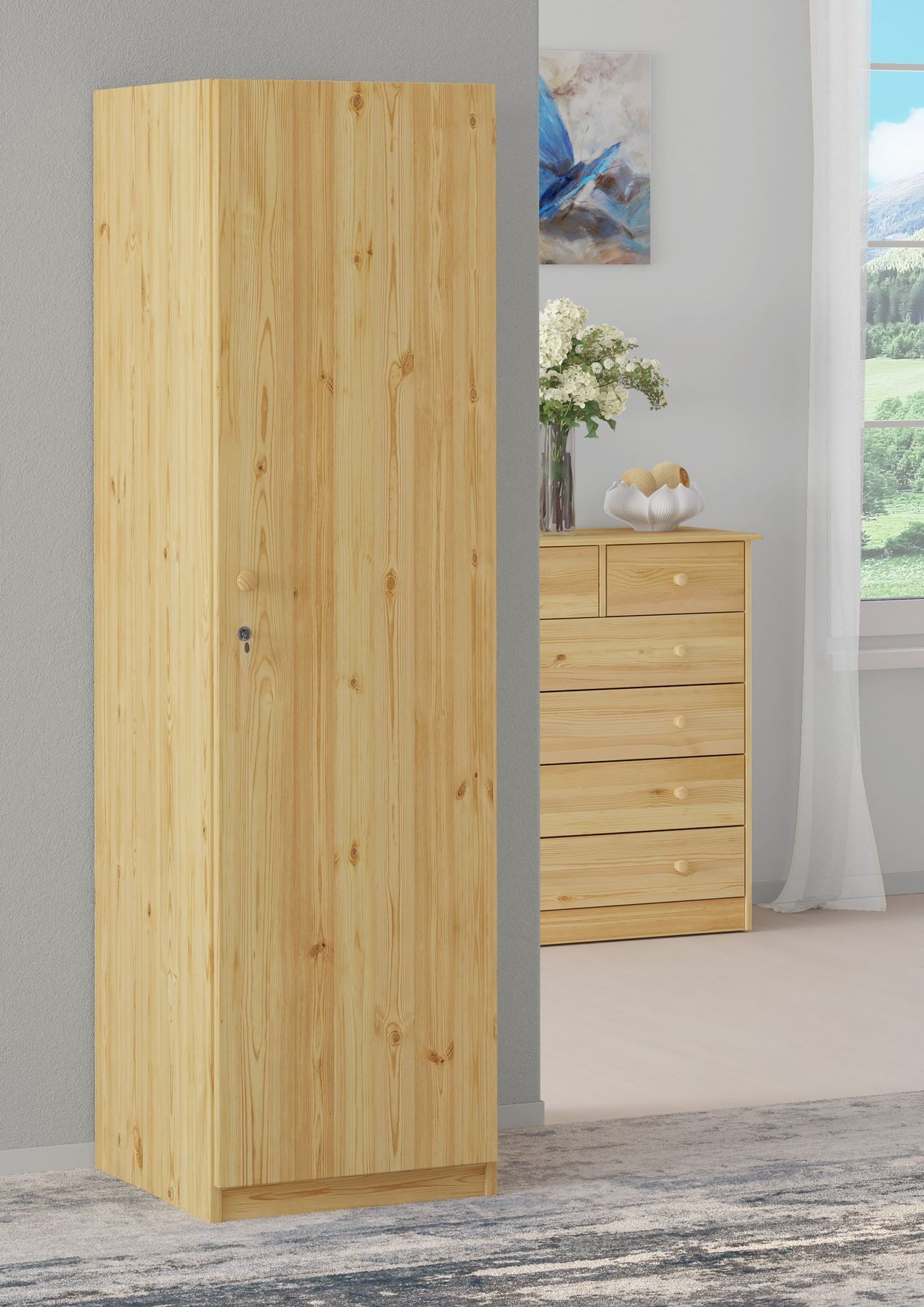ERST-HOLZ Spind Holzschrank Kiefer Massiv Spind mit Fächer